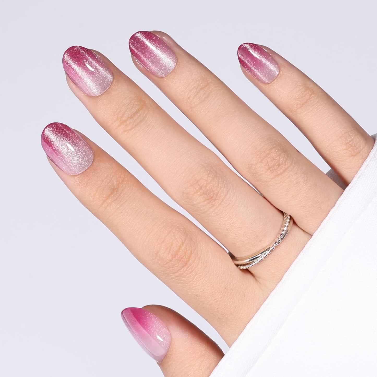 Red Cat Eye Press On Nails - Almond Short Reusable Fake Nails | 32pcs in 16 Sizes, Garnet Color