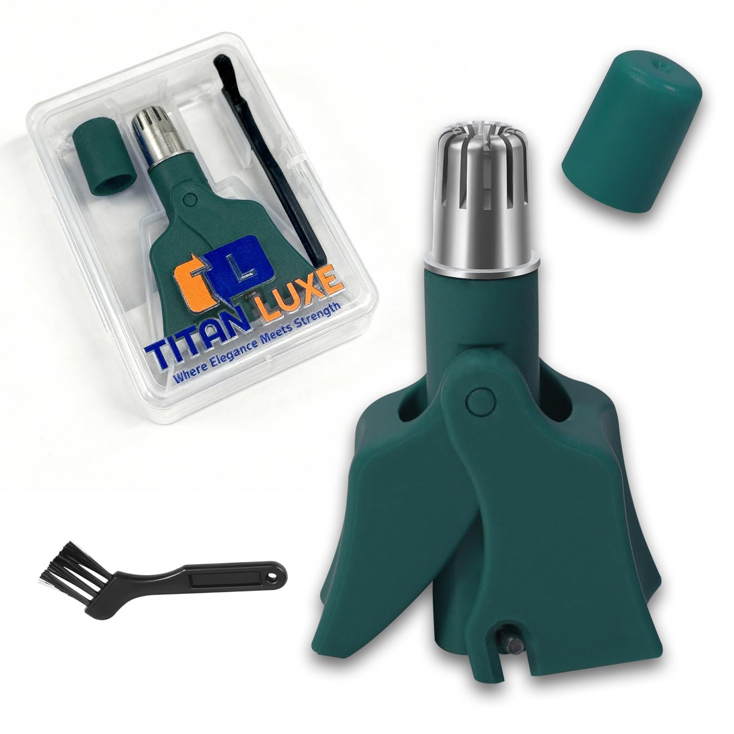 Titan Luxe Stainless Steel Hair Trimmer for Men and Women | Manual Nose and Ear Hair Trimmer | Nose Clippers, 360° Rotating Hair Trimmers | Washable Nose Hair Remover | Green