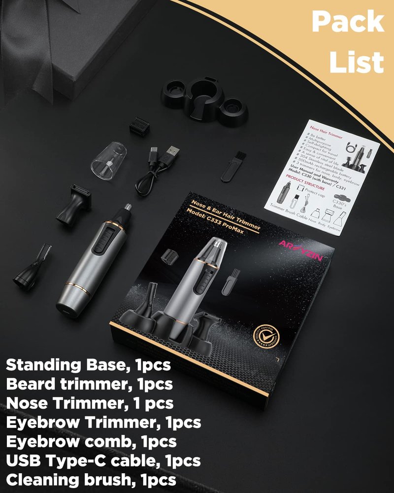 AREYZIN Nose Hair Trimmer for Men 2026 Professional Painless Rechargeable Nose Trimmer for Men and Women, Eyebrow Facial Hair Trimmer, Powerful Motor, IPX7 Waterproof, Dual Edge Blades