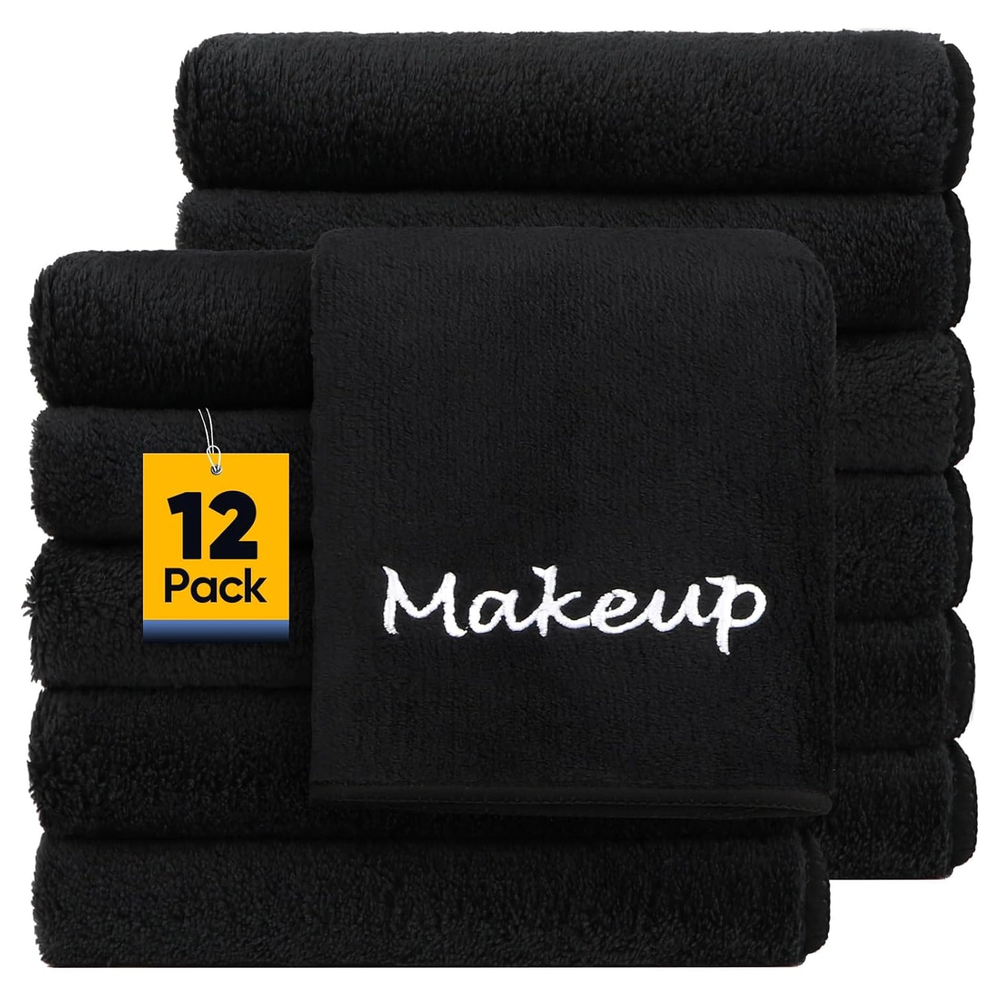 Makeup Remover Cloths - 12 Pack Black Microfiber Towels | Soft Coral Fleece for Face & Bathroom (13" x 13")