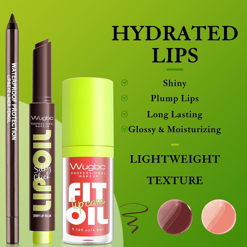 Dark Brown Lip Liner & Gloss Set - Moisturizing Lip Balm Oil for Plump, Non-Sticky Finish | Lightweight Tinted Lip Makeup