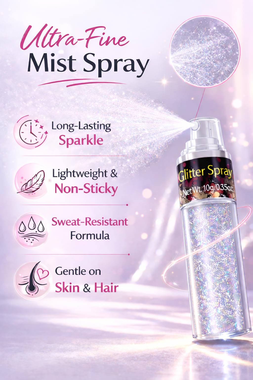 Sovano Hair & Body Glitter Dry Powder, Holographic Body Glitter for Hair Face and Skin, Ultra Fine Shimmer Spray Highlighter, Long Lasting Sparkle Makeup for Festivals Parties Concerts Rave
