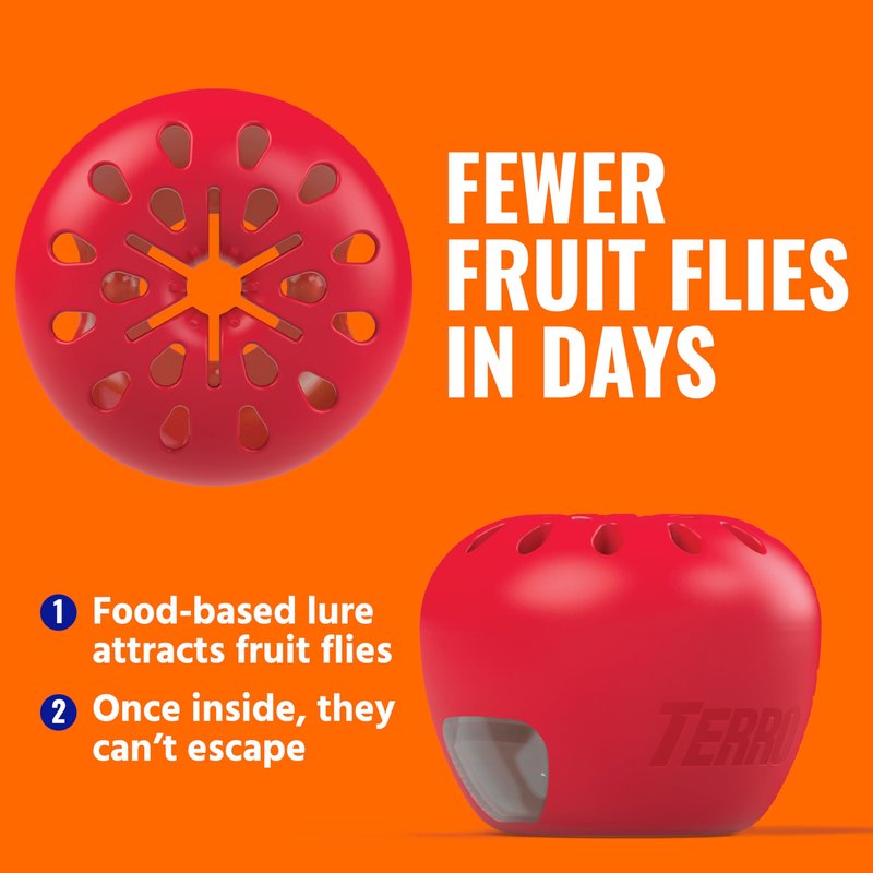 TERRO Fruit Fly Traps for Indoors (4 Pack) + 180 Days of Lure Supply - T2503SR - Lure and Kill Indoor Fruit Flies Near Fruit, Trash Cans, Countertops - Ready to Use Trap - 180 Day Supply