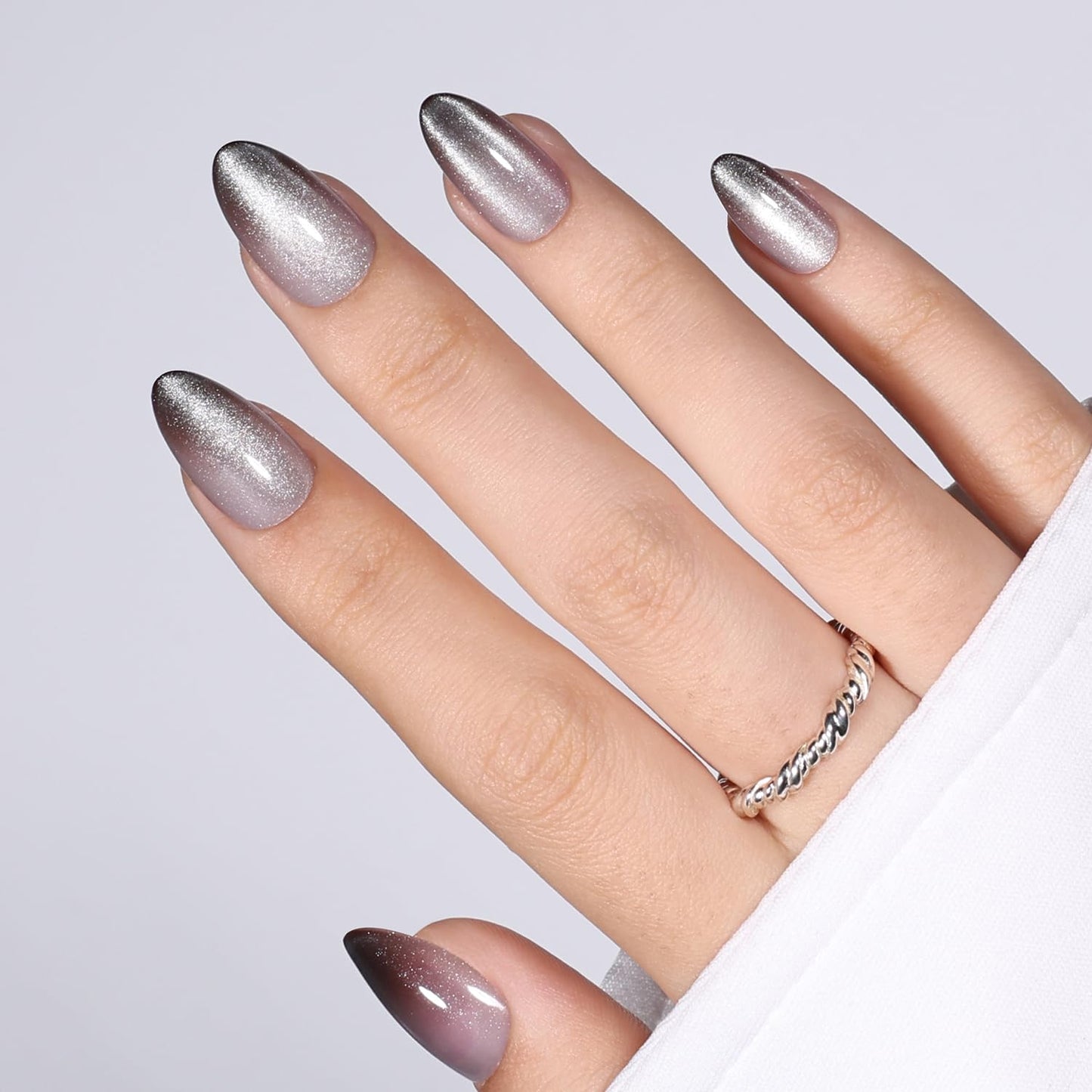 Red Cat Eye Press On Nails - Almond Short Reusable Fake Nails | 32pcs in 16 Sizes, Garnet Color