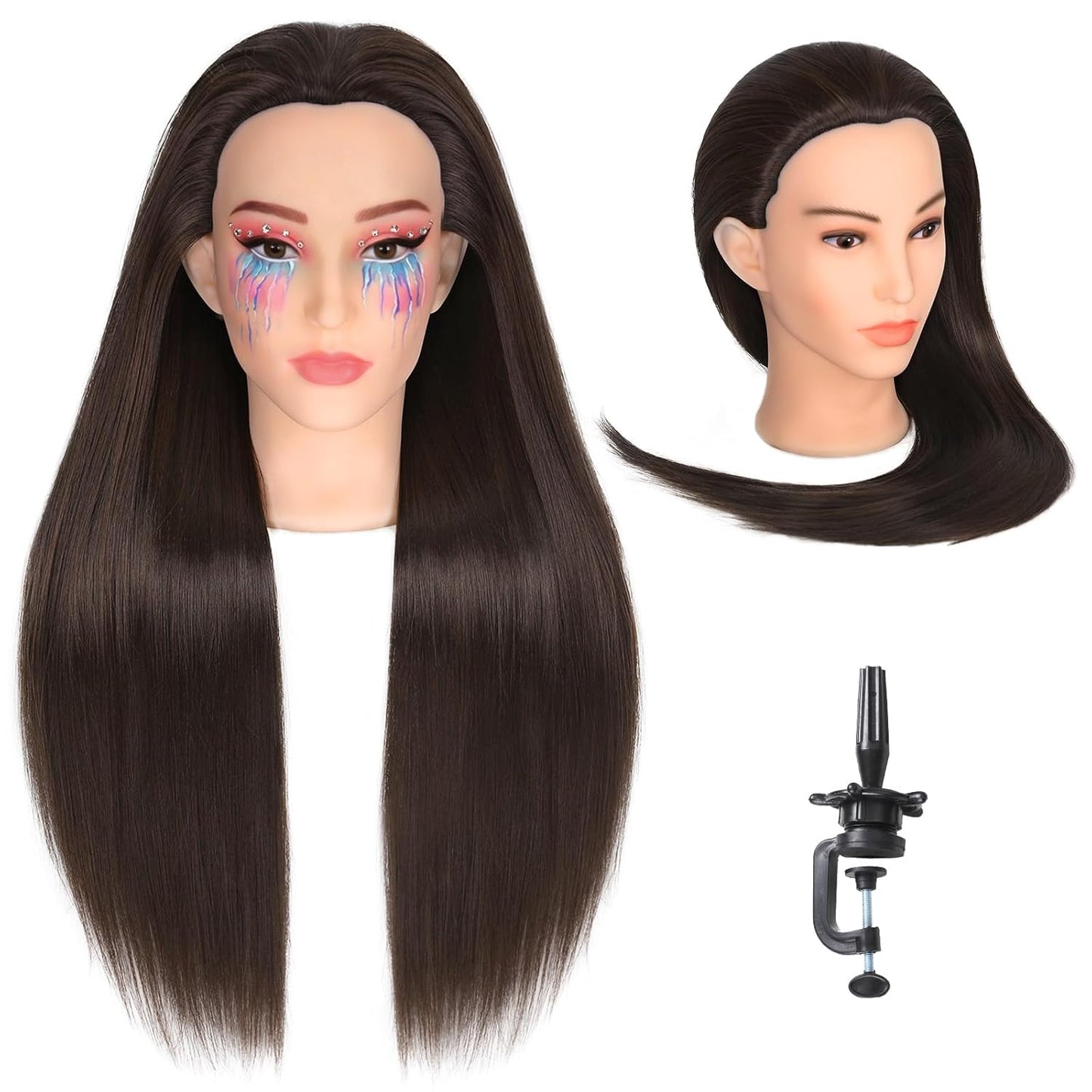 Professional Cosmetology Mannequin Head - Realistic Face, Heat Resistant Synthetic Hair | 26 Inch for Cutting & Styling Practice