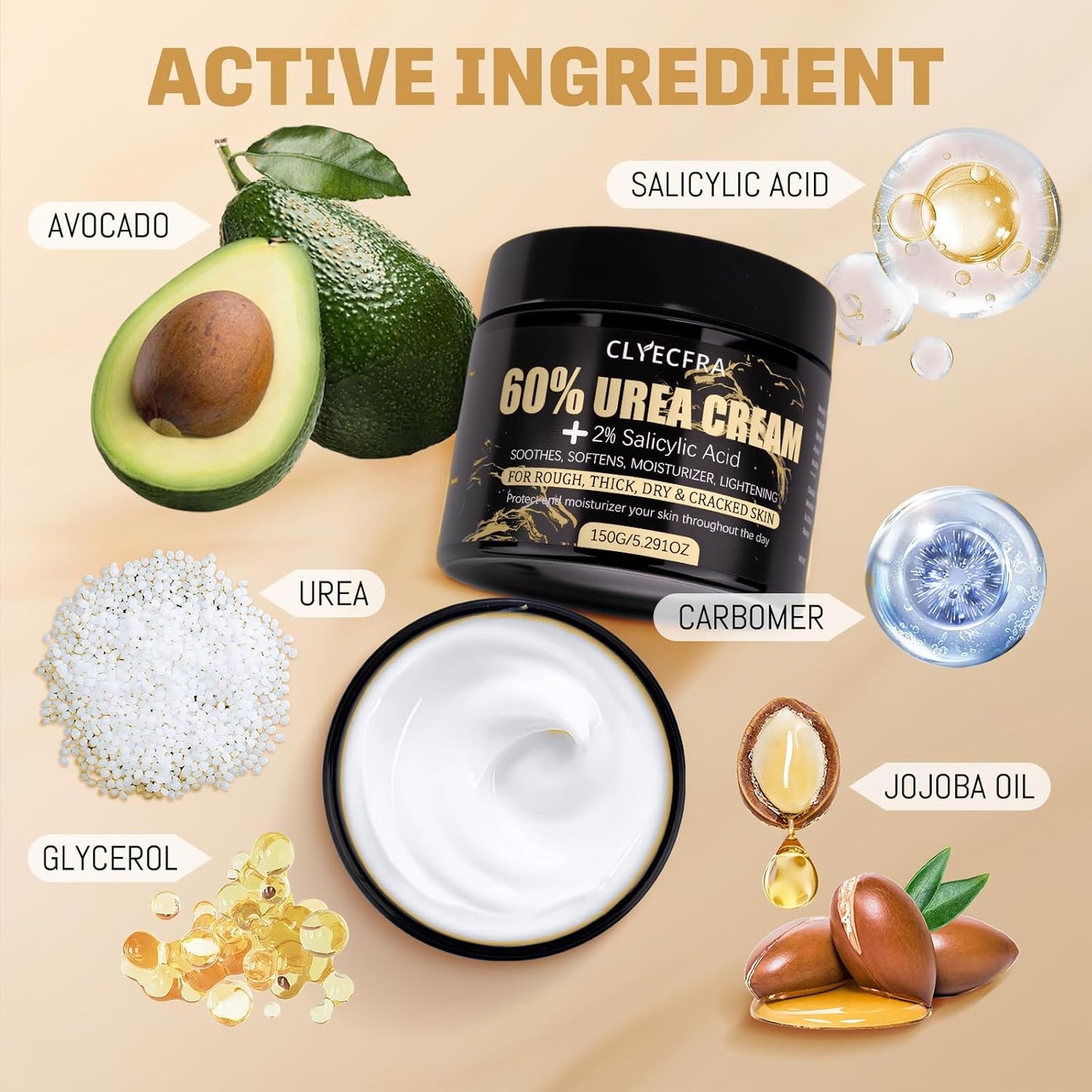60% Urea Cream with 2% Salicylic Acid - Maximum Strength Moisturizer for Dry, Cracked Skin | 150g, Deep Hydration for Feet & Hands