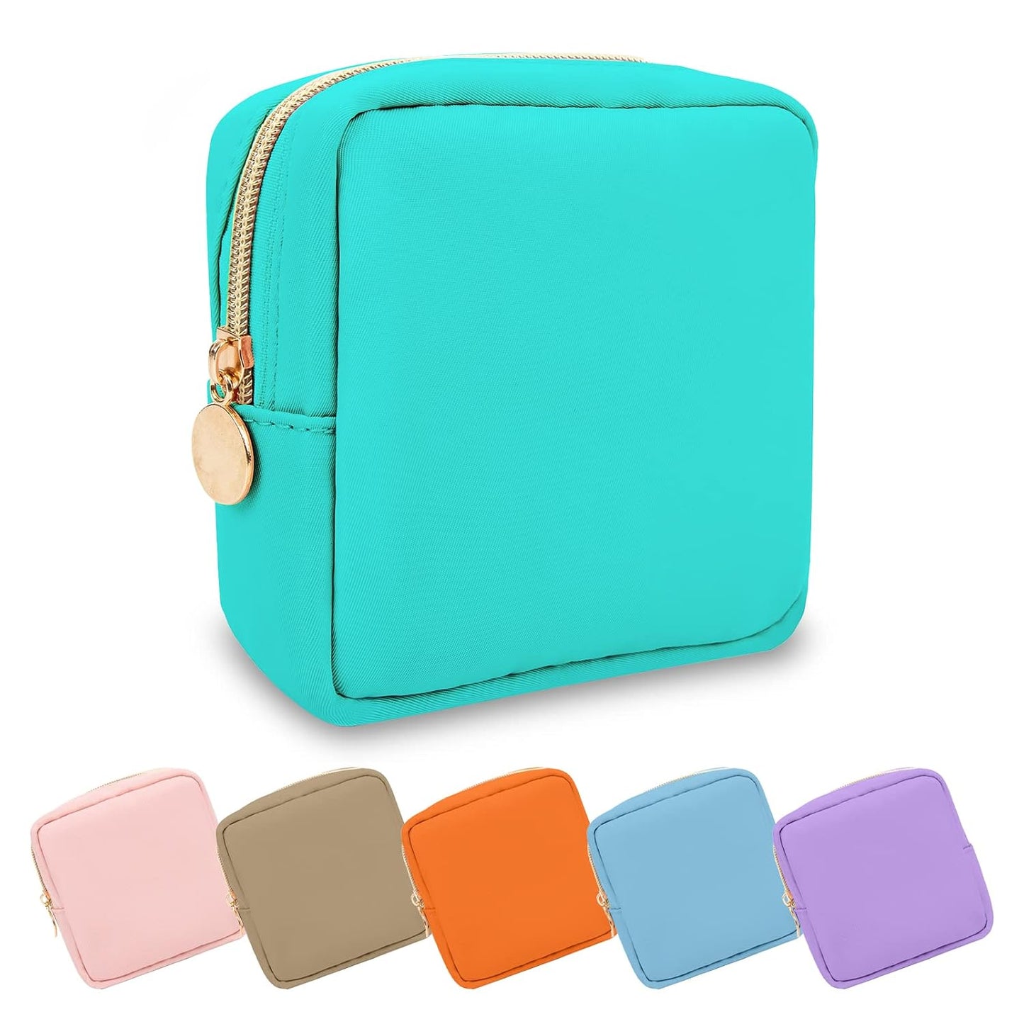 Waterproof Mini Floral Makeup Bag - Nylon Travel Pouch for Women | Cute Zipper Toiletry Organizer (Mini White-Flowers)