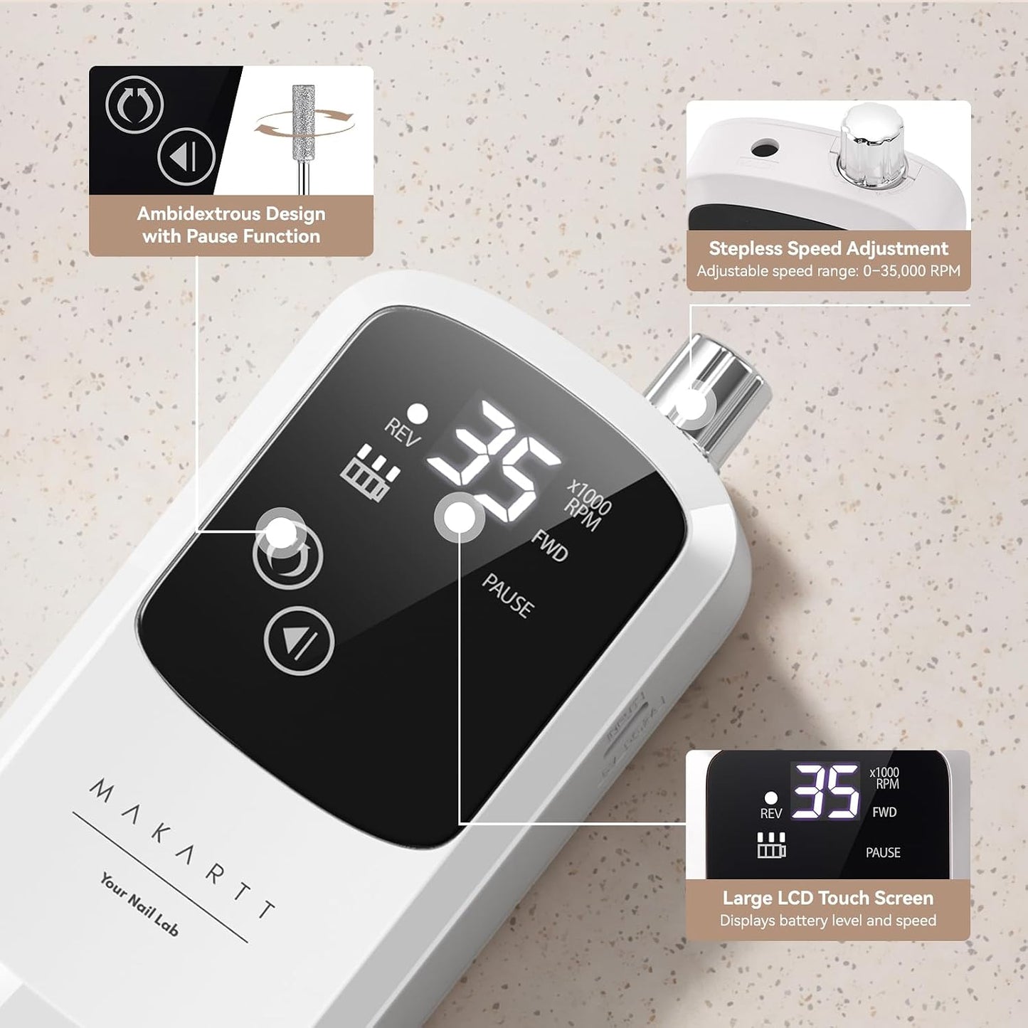 Nail Dust Collector - Professional Electric Suction for Nail Art | Rechargeable 35000 RPM Design