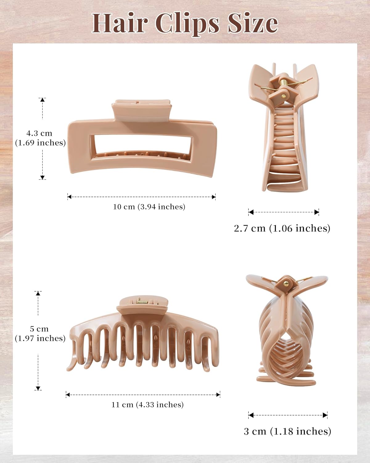 Silicone Hair Claw Clips - 4 Pack Flexible Nonslip Design | Soft Grip for Thin & Thick Hair (Dark Khaki, Light Khaki)