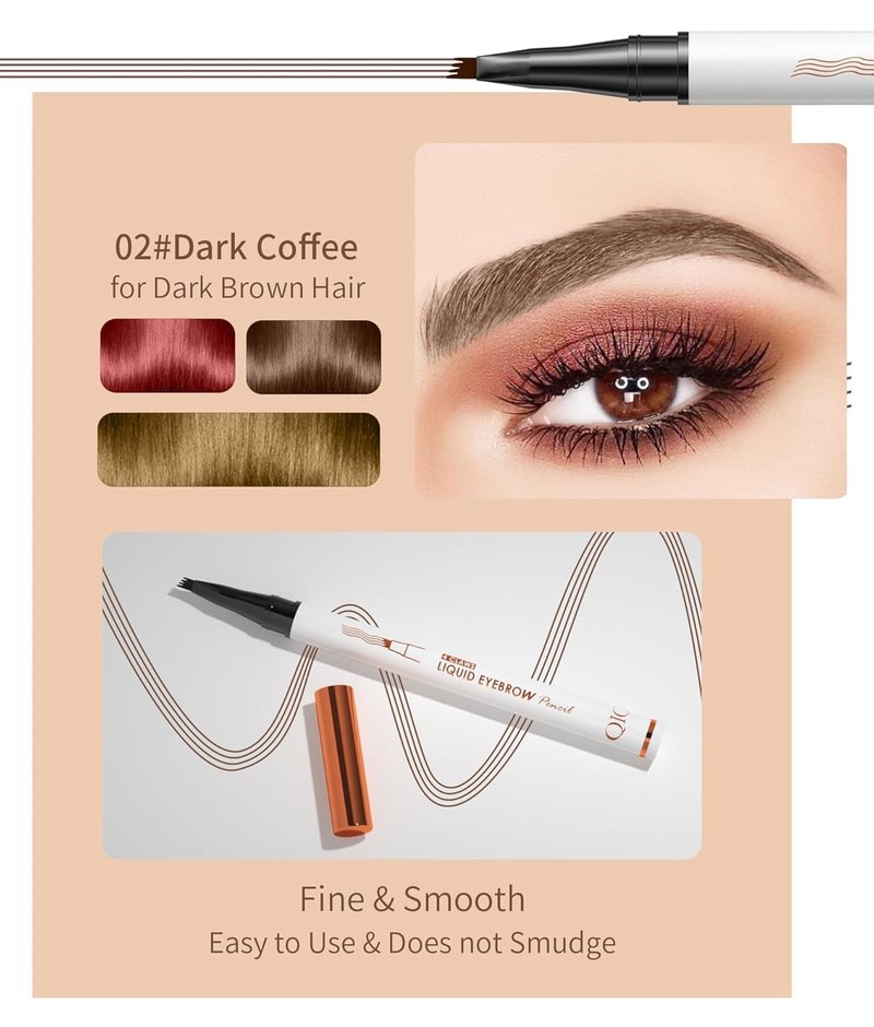 Microblading Eyebrow Pen - 3D Waterproof 4-Tip Pencil for Natural Makeup | Long-Lasting Dark Brown (2 Pcs)