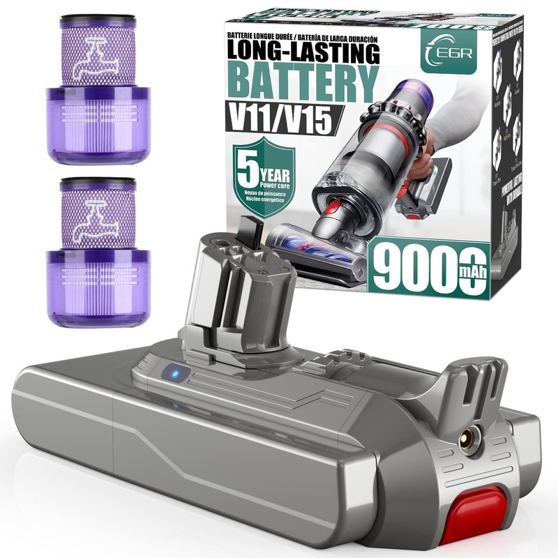 EGR 9000mAh V11 Battery Replacement Compatible with Dyson Click-in Installation for Extra/Absolute/Animal/Torque/Drive/Outsize/V11/V15/SV15/SV22/970425-01 Vacuum (Not for Screw-in Models)