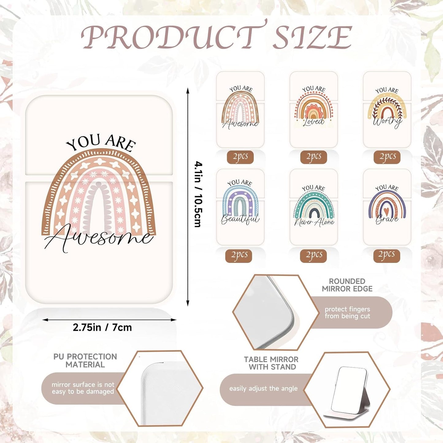 Boho Rainbow Compact Mirror Set - 12 Mini Purse Mirrors with Inspirational Quotes | Perfect Gifts for Women, Teachers & Nurses