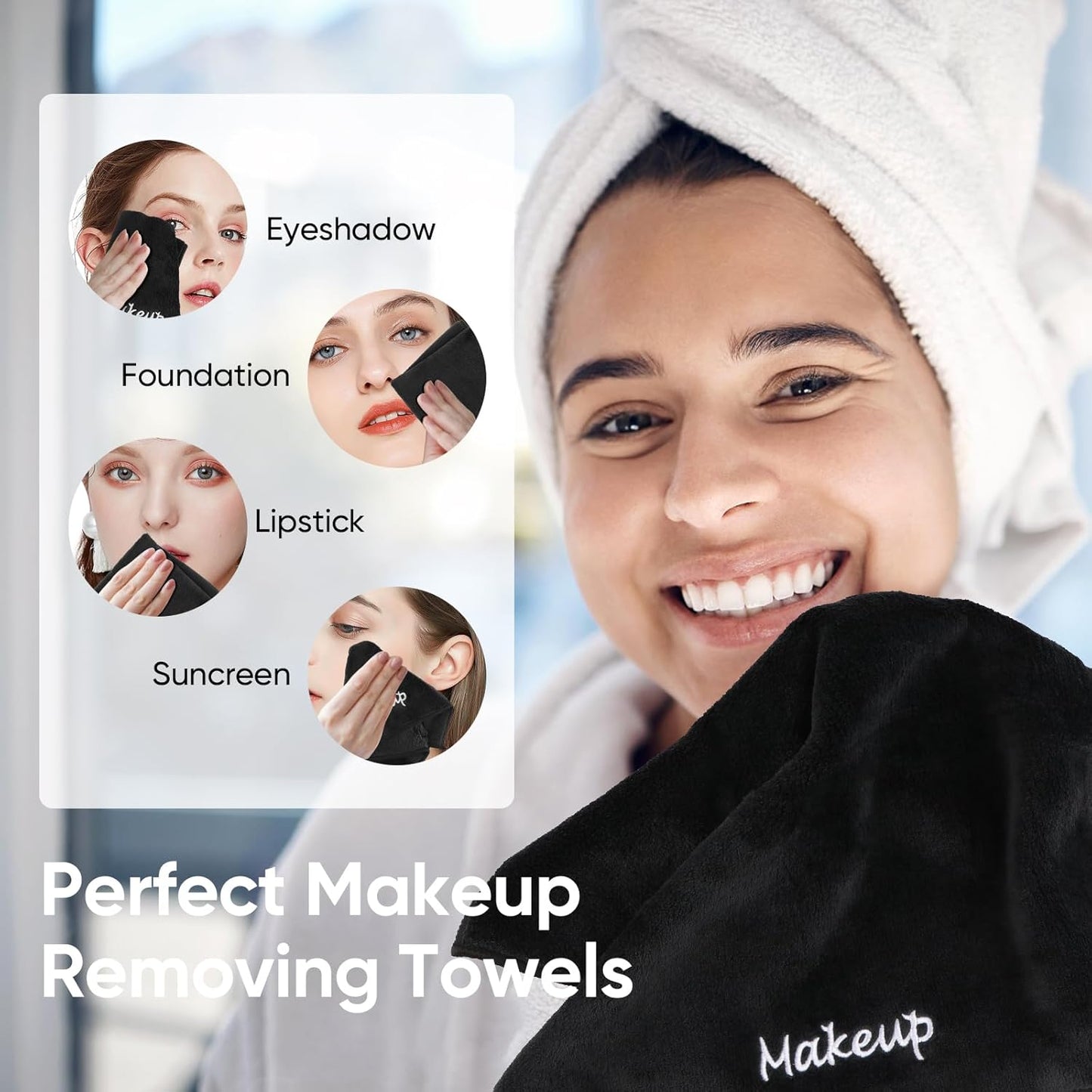 Makeup Remover Cloths - 12 Pack Black Microfiber Towels | Soft Coral Fleece for Face & Bathroom (13" x 13")