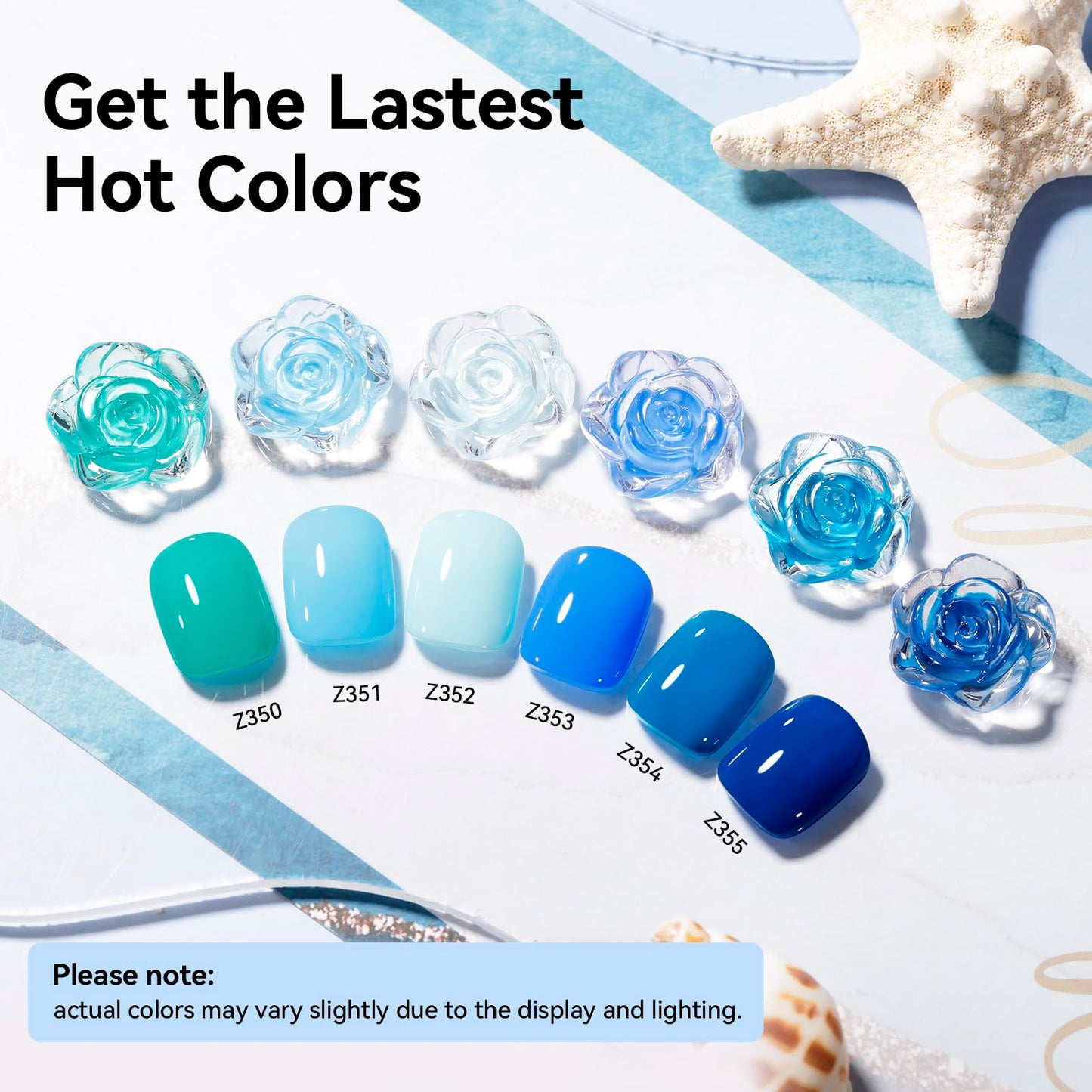 Nailshion Blue Nail Polish Set: 6 Colors Light Navy Royal Teal Ocean Baby Blue Collection Toe Fingernail Polish, Quick Dry Non Gel, High Gloss Shine, Summer Nail Art Gift for Women Girls