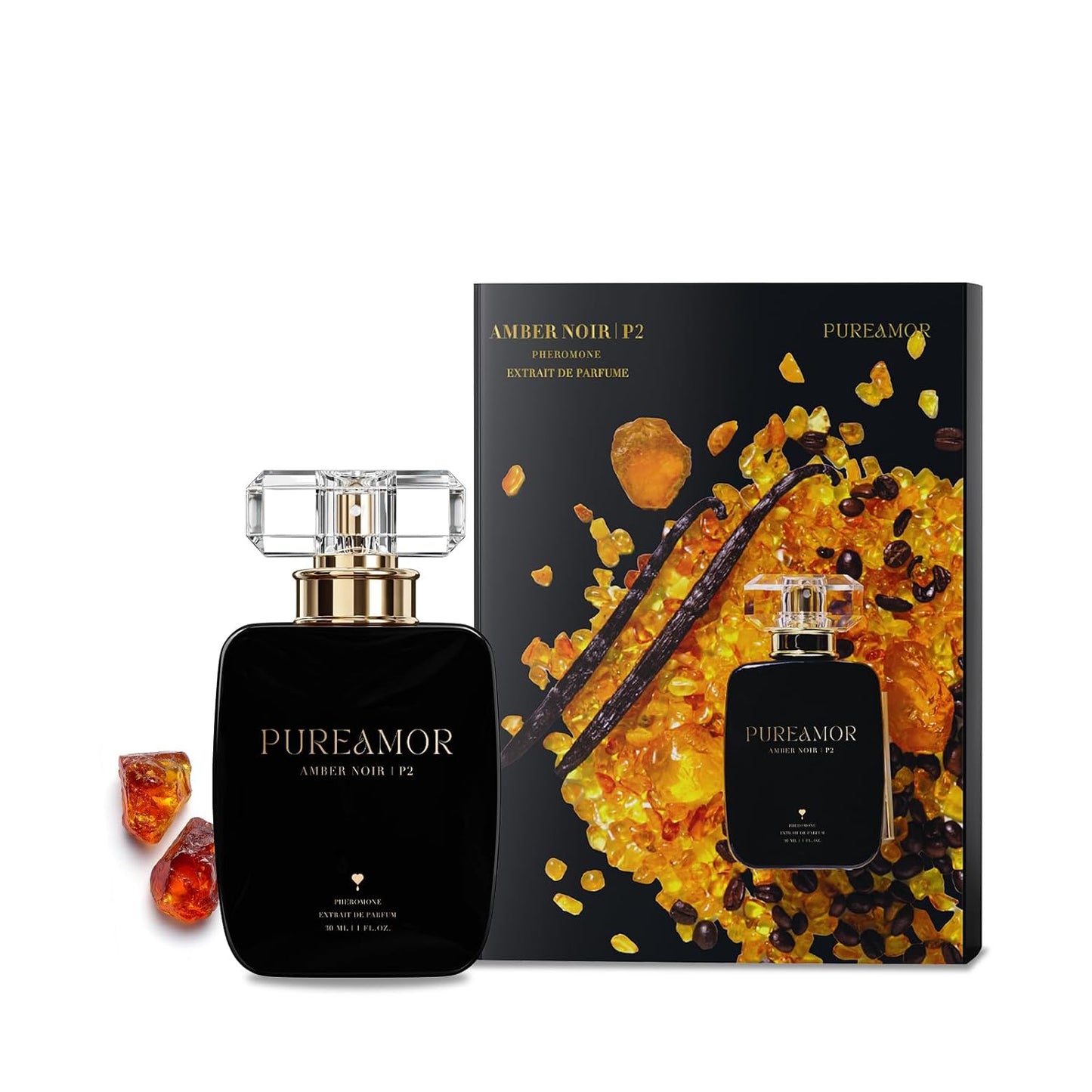 PUREAMOR Pheromone Perfume for Women - Amber Noir Extrait de Parfum | Long-Lasting Vanilla Amber Scent, 1.0 oz (30 ml)