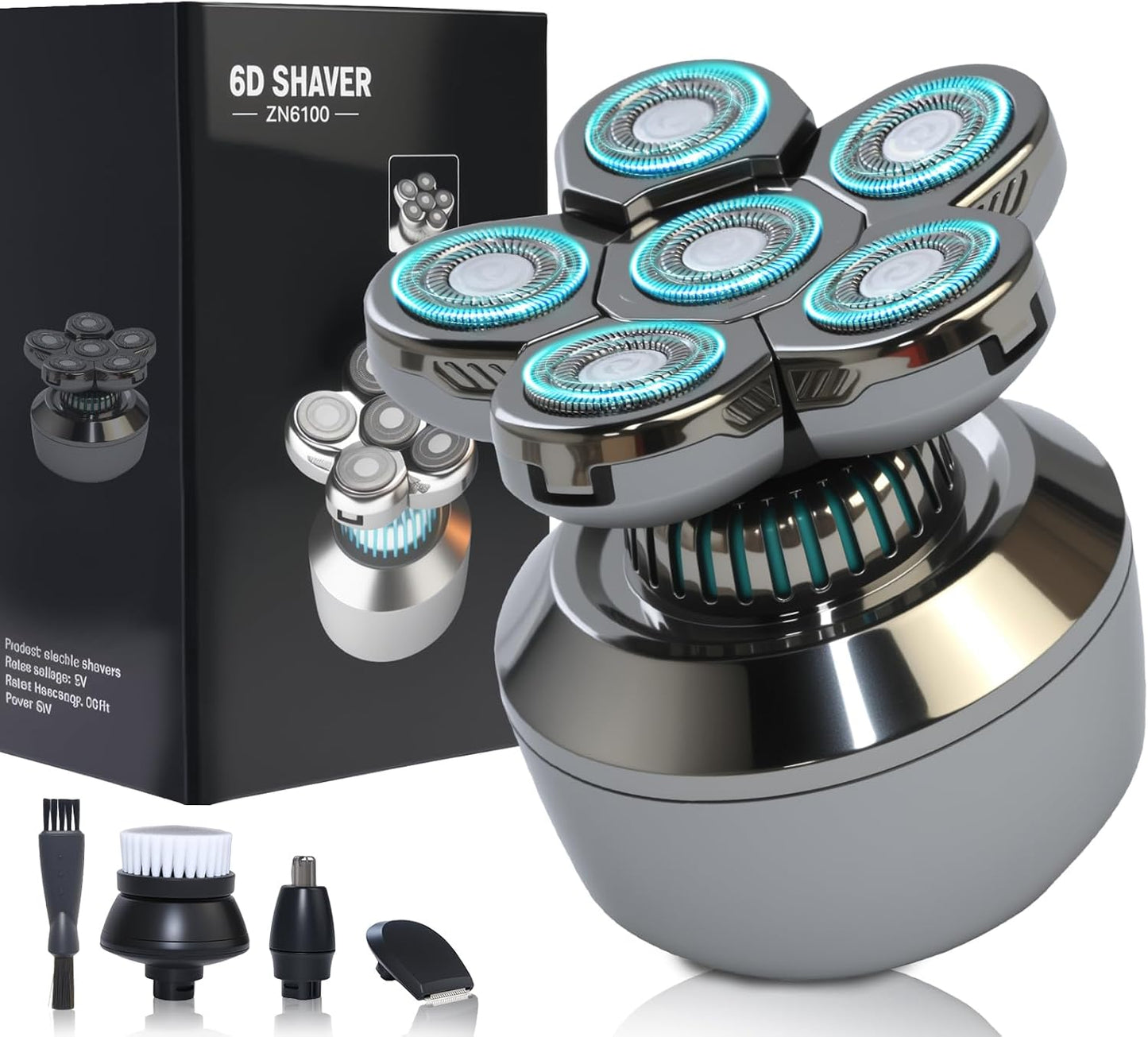 Electric Head Shaver for Bald Men - 6D Floating Heads, IPX8 Waterproof, Fast Charging Grooming Kit | Dry & Wet Use