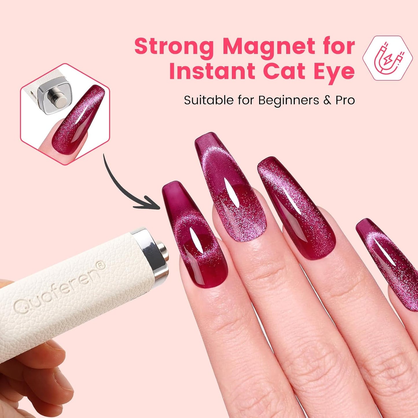 Mini Handheld UV Nail Lamp - Rechargeable Gel Curing Light with Auto Sensor & Cat Eye Magnet | White
