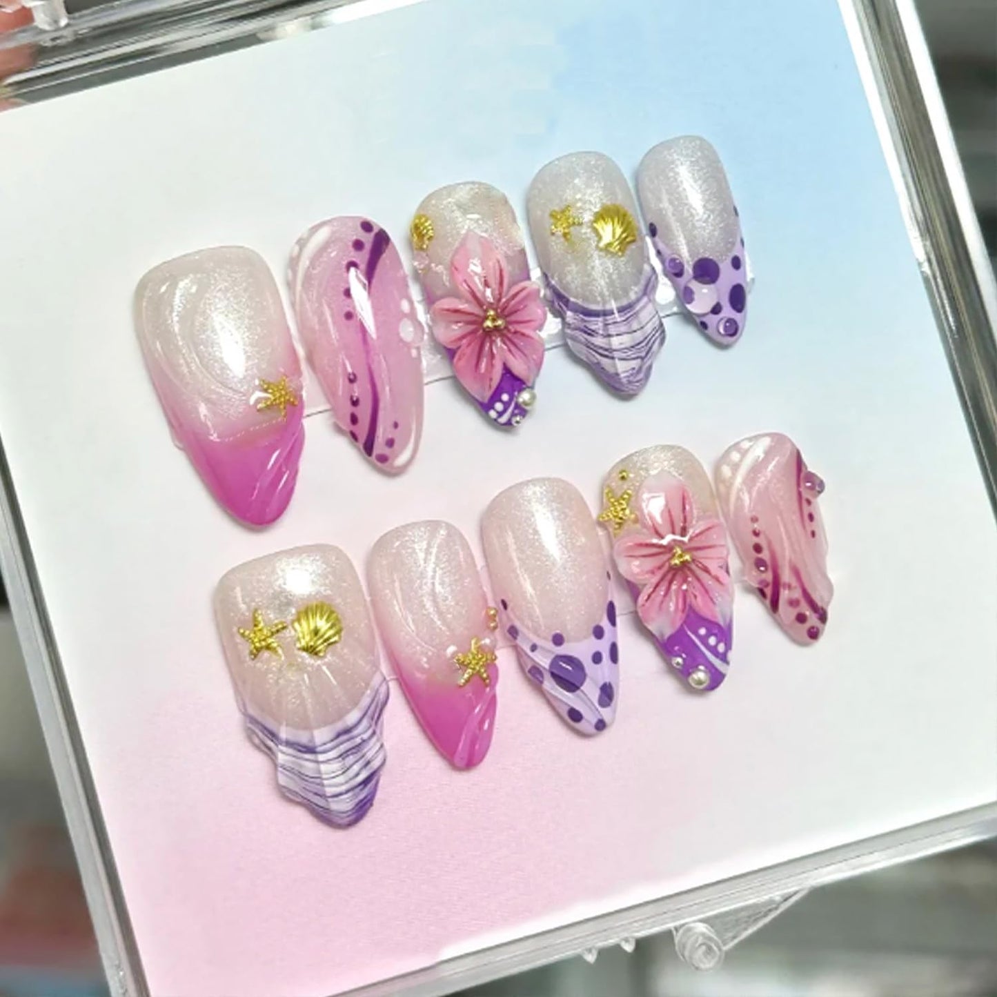 Independence Day Press-On Nails - 30Pcs Medium Almond Shape with 3D Red & Blue Bow Designs | Patriotic French Tip Full Cover