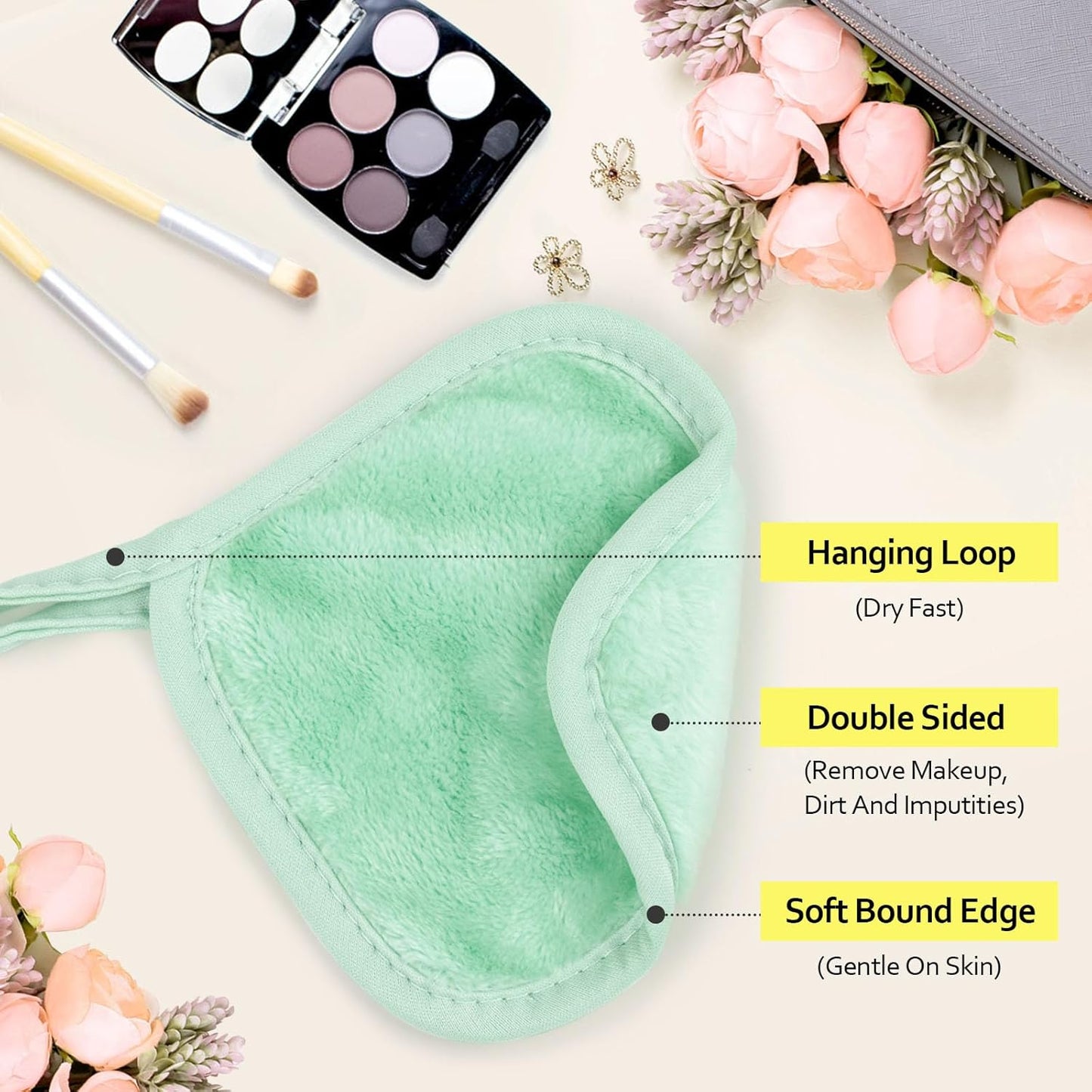 Makeup Remover Cloths - Reusable Ultra Soft Facial Cleansing Pads | 12 Count, 5x5 In, Green