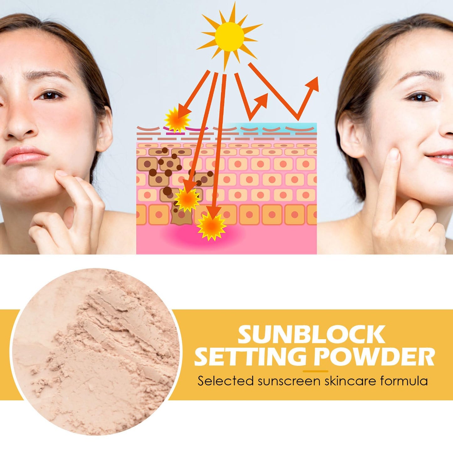 Mineral Sunscreen Setting Powder SPF 50, Sunscreen Powder for Face & Scalp, Mineral Brush Powder Oil Control Loose Powder with Sunscreen Brush, Translucent Face Powder Lasting Lightweight Breathable