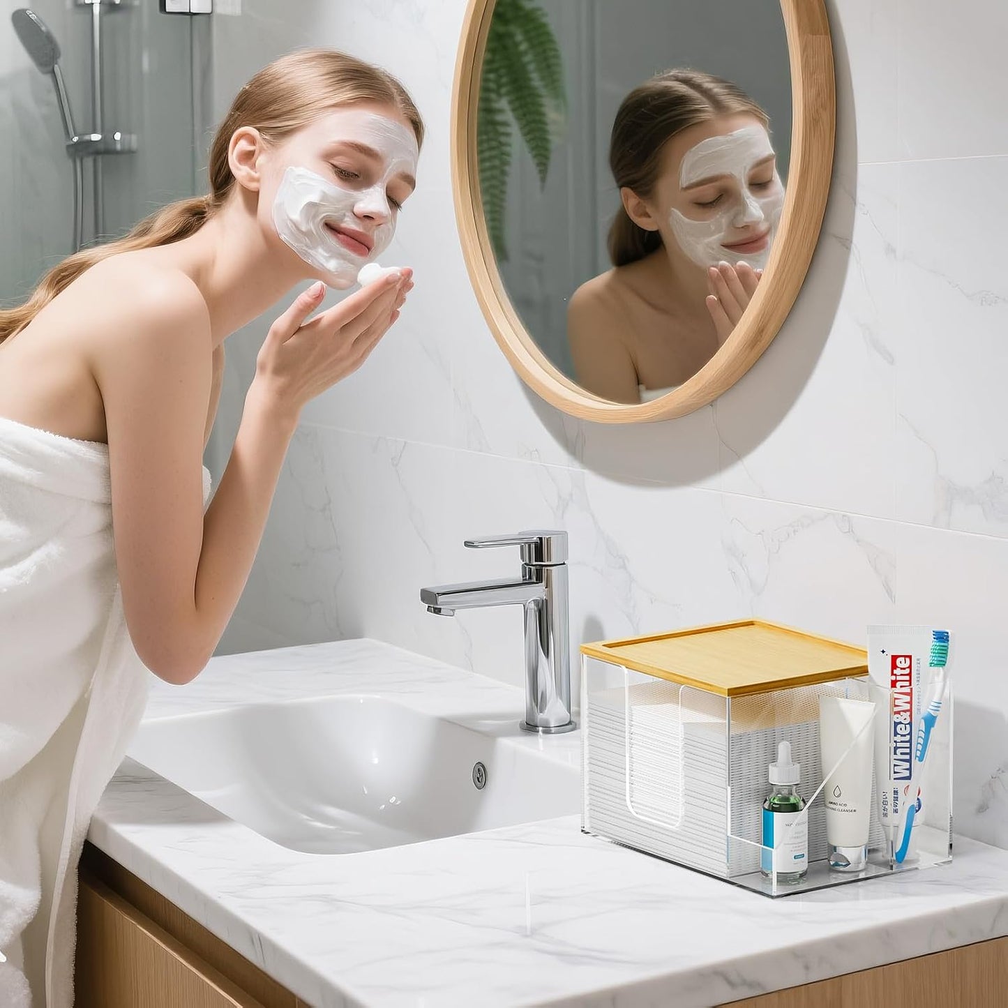 Acrylic Disposable Face Towel Holder Box - Large Storage for Bathroom Vanity | Clear Design