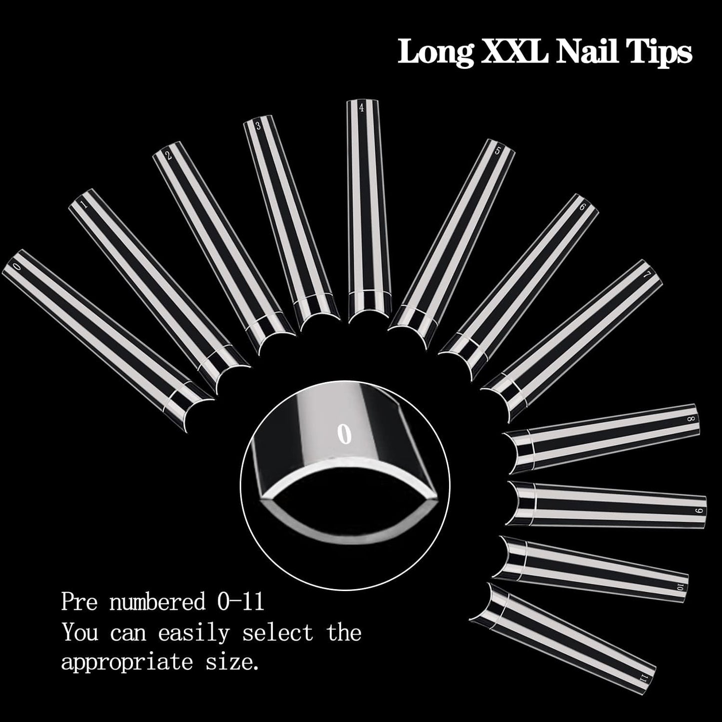 Coffin Nail Tips - 600PCS No C Curve Acrylic Nail Tips | XXXL Clear, 12 Sizes for Salons & DIY