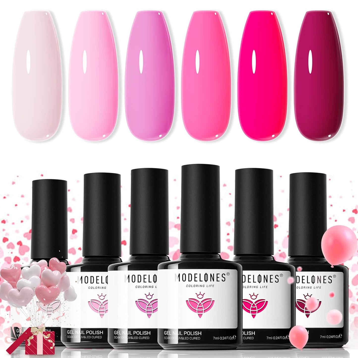 Pink Gel Nail Polish Set - 6 Pastel Colors for Summer & Spring | LED Nail Art Kit for DIY Lovers