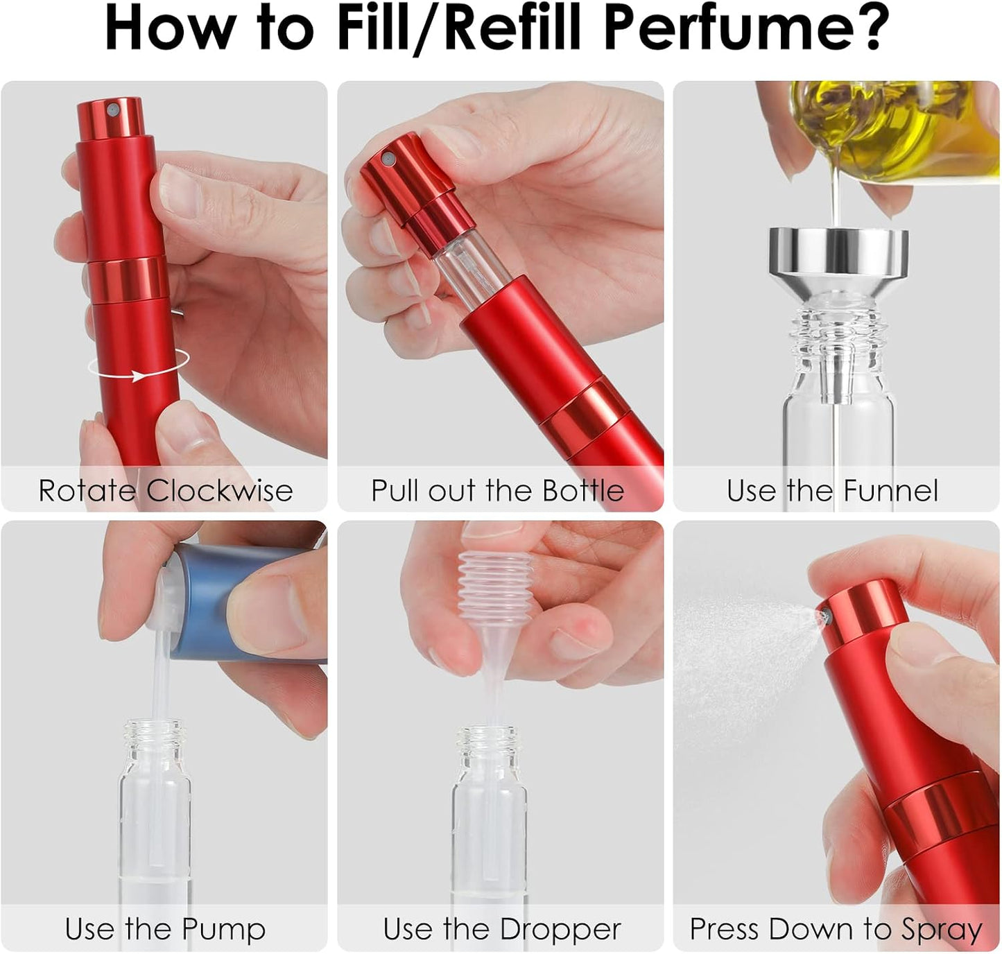 Travel Atomizer Bottles - Refillable Mini Fragrance Sprayers | 8ml Pocket Perfume Dispenser (4 Pack)