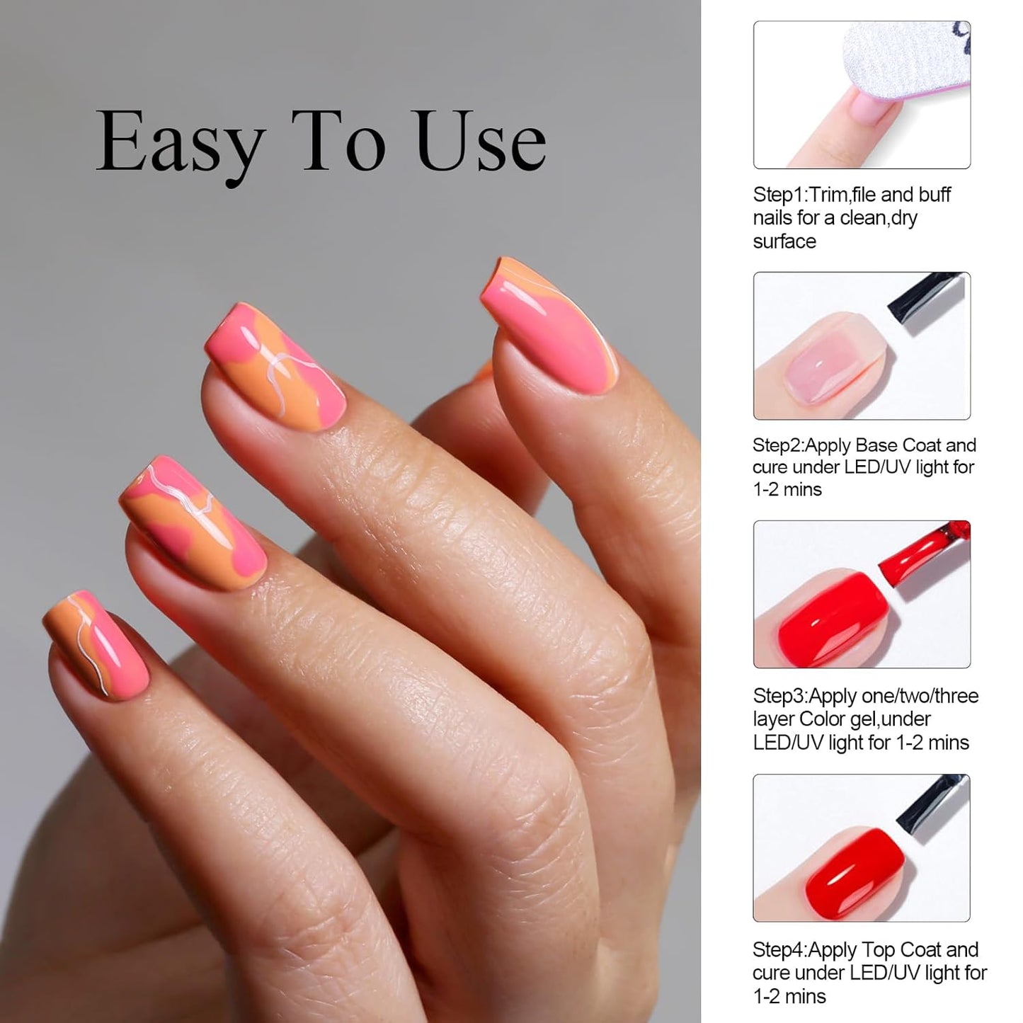 Coral Gel Nail Polish - UV/LED Soak Off Formula for Spring & Summer | 0.5 Fl Oz DIY Nail Art