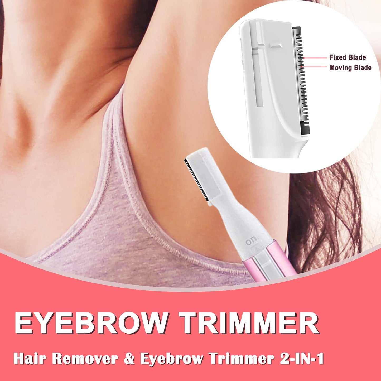 LAIKME Electric Eyebrow Trimmer for Women, Facial Hair Razor Removal for Men, Mini Epilator for Bikini, Remover for Face, Chin, Peach Puzz, Lips, Body, Arms, Legs, Battery Operated (Pink)