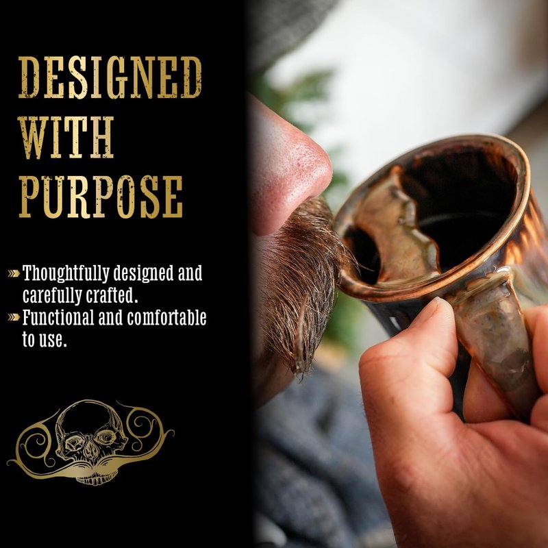 THE VINTAGE GROOMING CO. Right Handed Defender Mustache Guard Mug | Keep Your Mustache Dry When Drinking | Handmade 16 oz Capacity