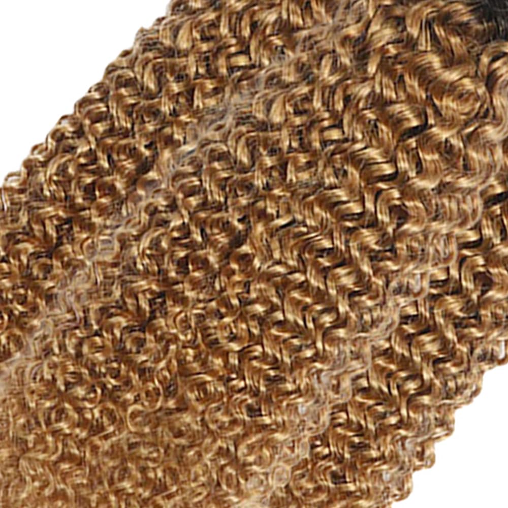Ombre Human Hair Bundles T4/27 Kinky Curly Bundles Brazilian Virgin Hair 3 Bundles 22 24 26 Inch 2 Tone Brown and Honey Blonde