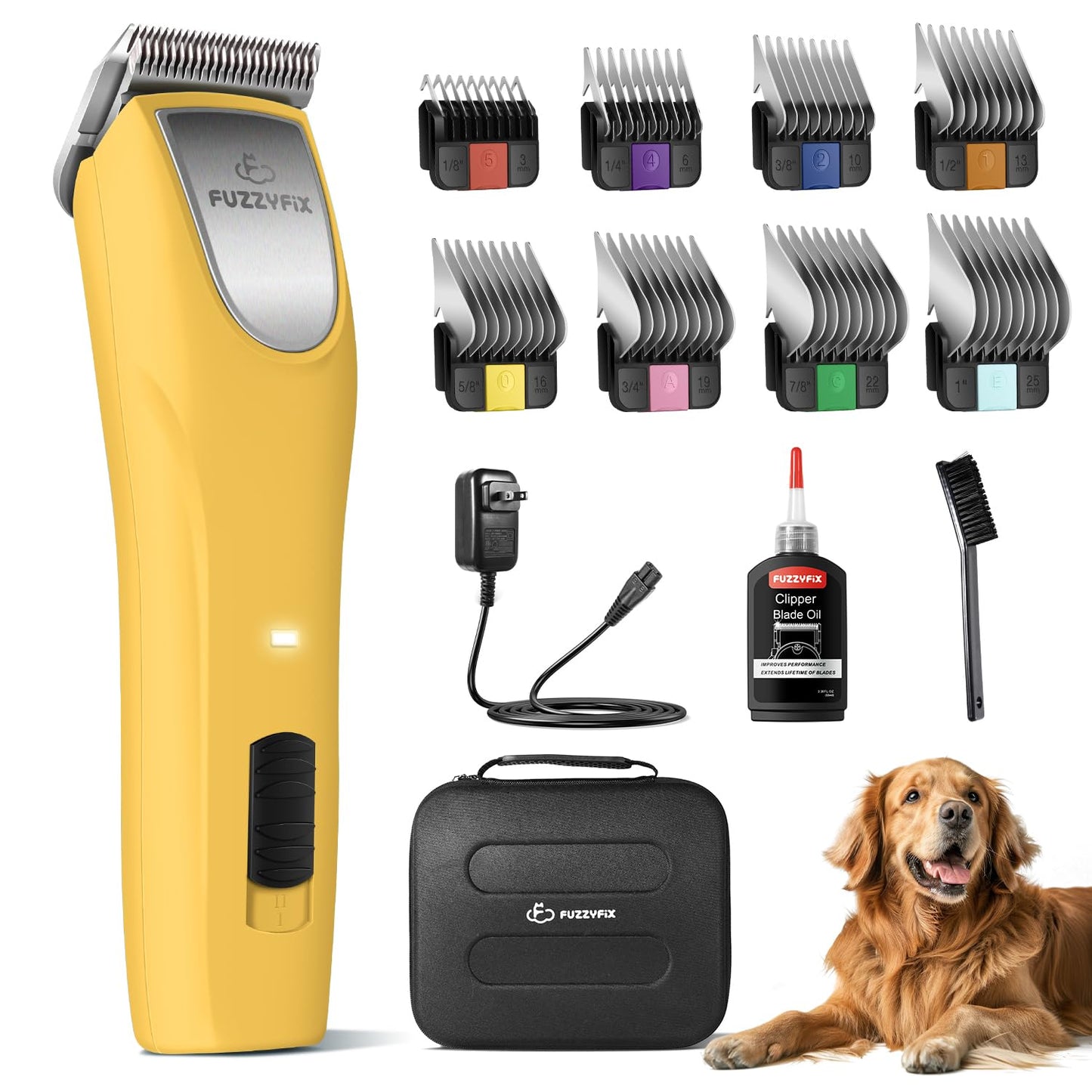FuzzyFix Professional Dog Clippers for Grooming, 2 Speed Pet Grooming Kit for Thick Curly Matted Coats, Low Noise Heavy Duty Cordless Hair Trimmer with Detachable Metal Blade