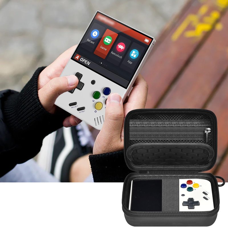 Case Compatible with Miyoo Mini Plus Portable Game Console, Holder for Handheld Game Player and External TF Card 64G, with Mesh Pocket for Charging Cable, Batteries and Accessories- Black (Box Only)