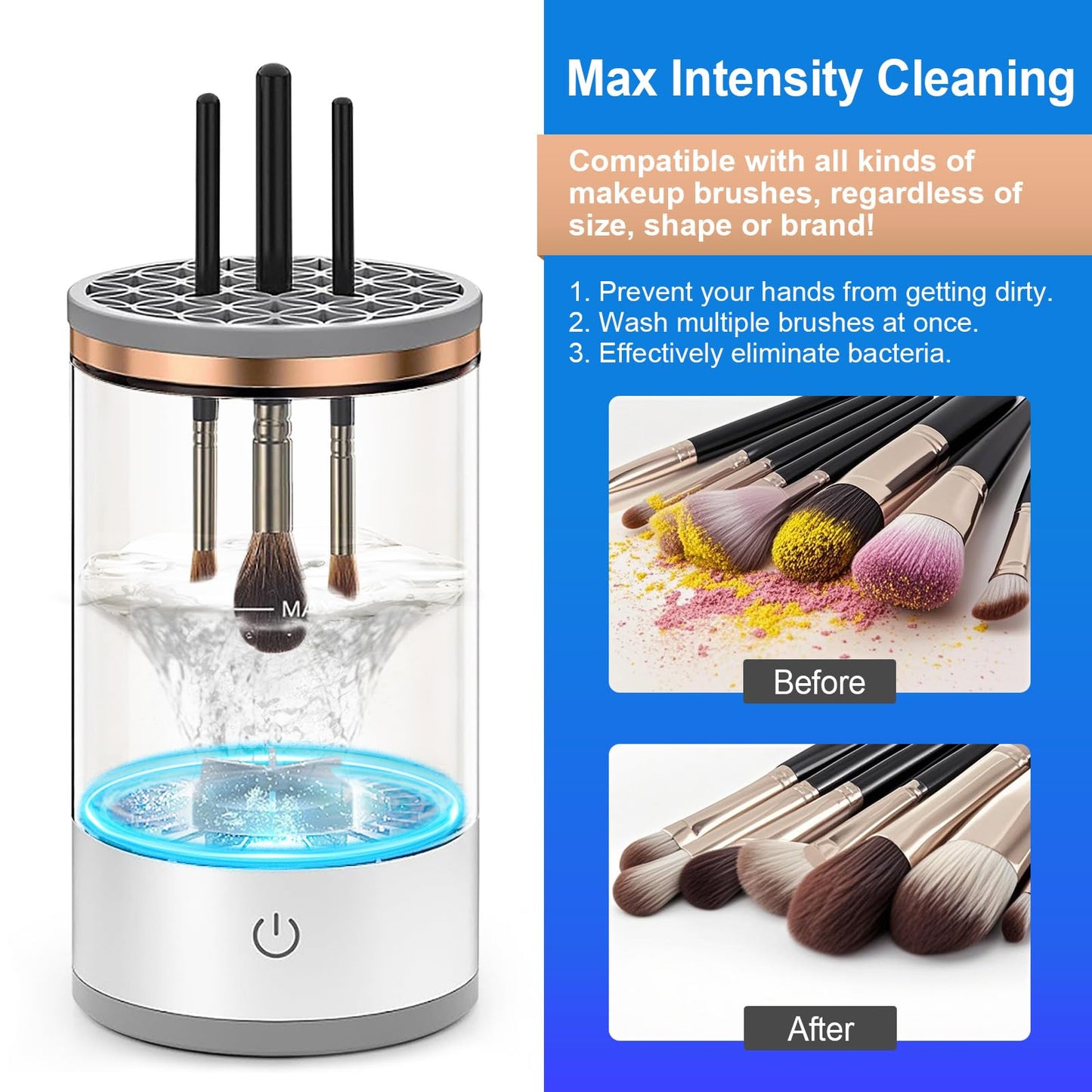 Electric Makeup Brush Cleaner Machine, Efficient Makeup Brush Cleaner for All Brush Types, Keeps Brushes Hygienic and Skin Healthy，1 Pack - White