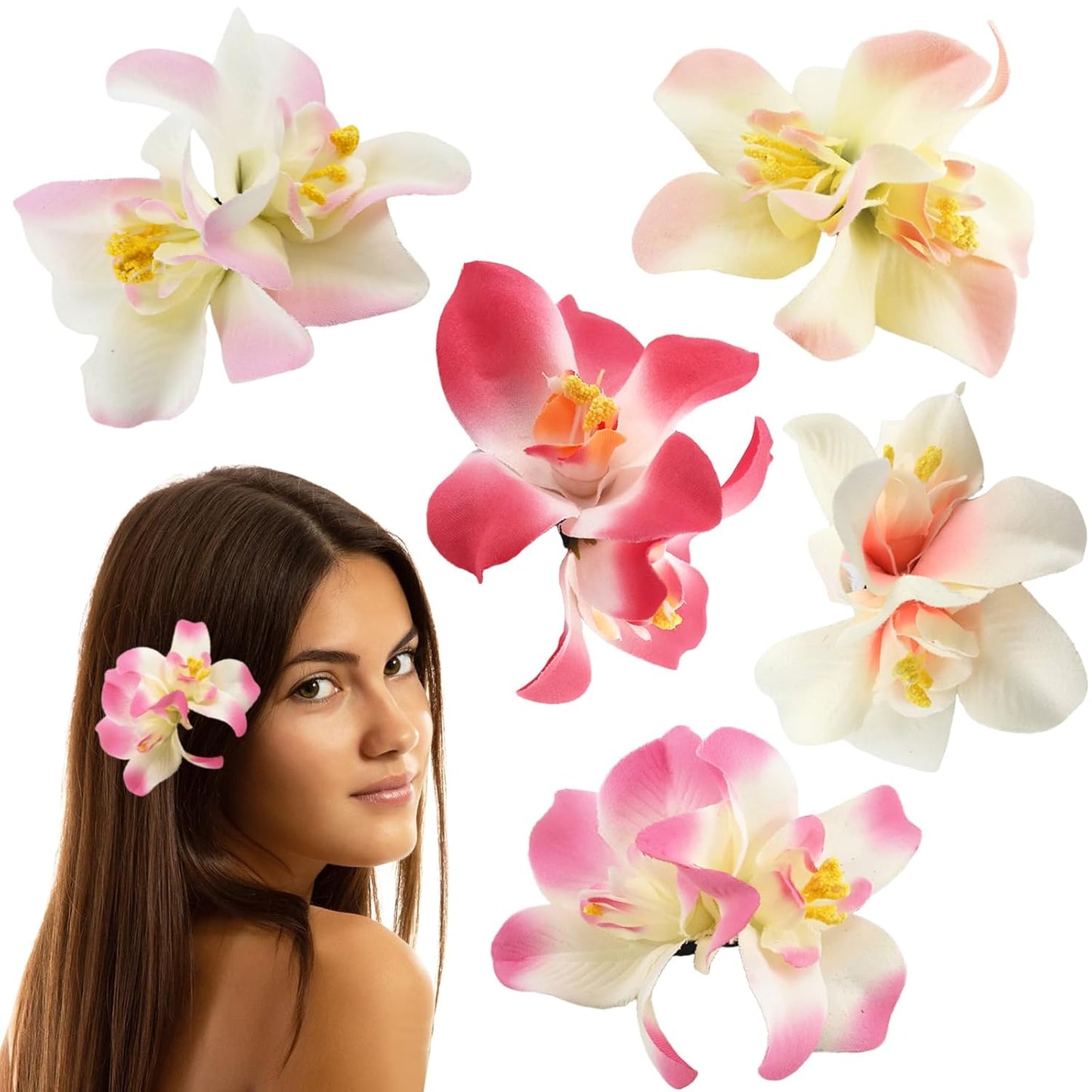 Hawaiian Artificial Flower Hair Clip - Tropical Floral Headdress Pins for Women | 5 Vibrant Colors