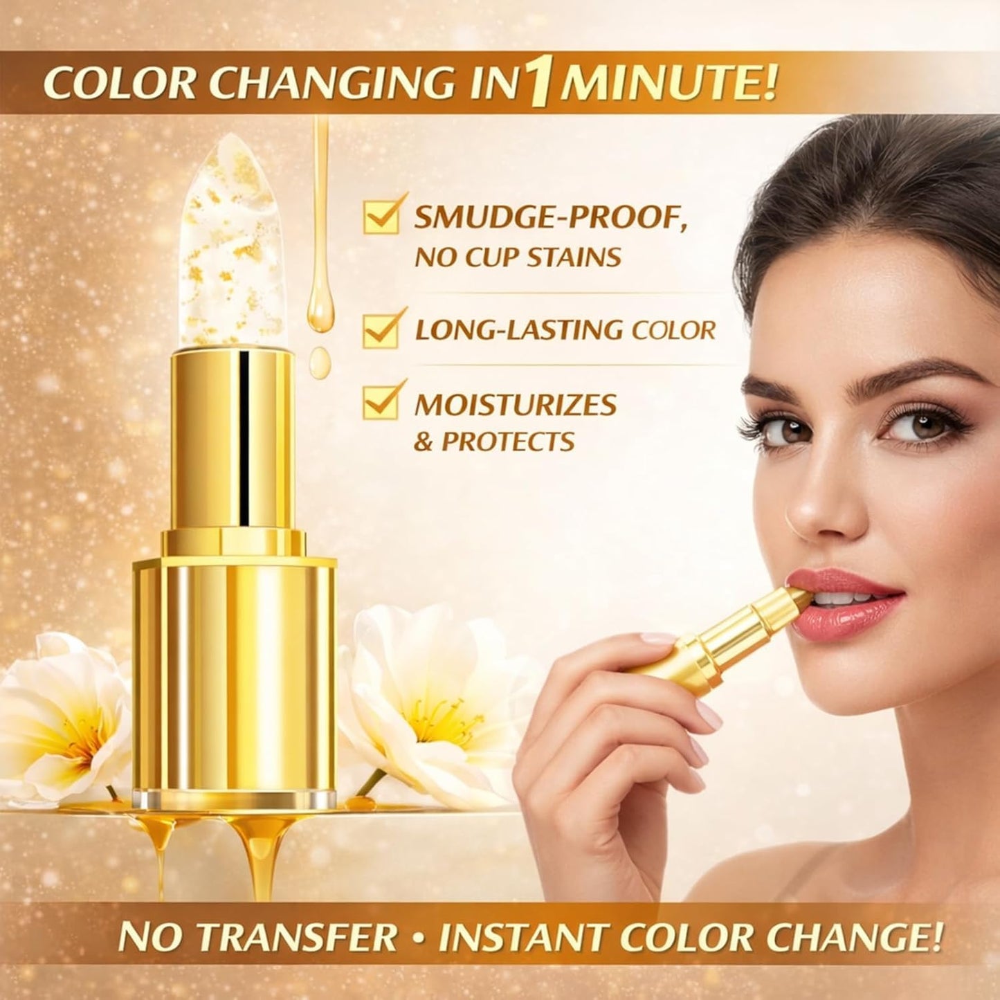 Color Changing Lipstick - Gold Crystal pH Moisturizing Lip Gloss | 24HR Transferproof, Perfect Gift Set (2 Pack)