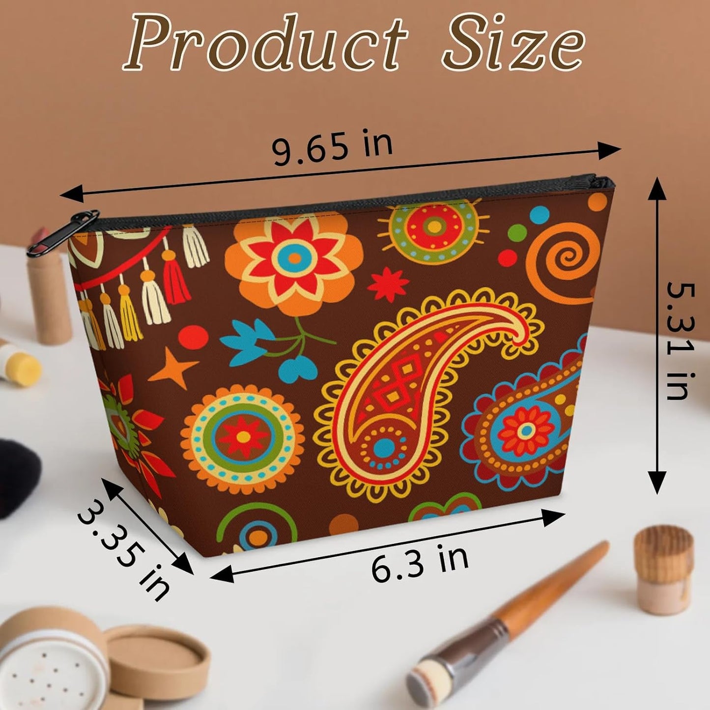 Afrohemian Makeup Bag - Portable Cosmetic Travel Pouch for Women | Fashionable Zipper Design, Small Size
