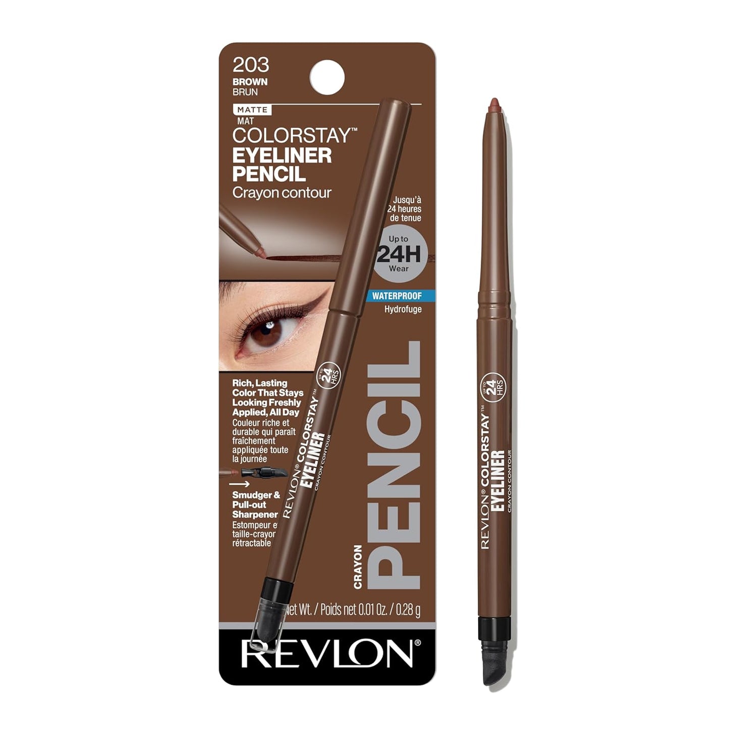 Revlon ColorStay Waterproof Eyeliner Pencil - Smudge-Proof Matte Finish, 203 Brown | 0.01 oz