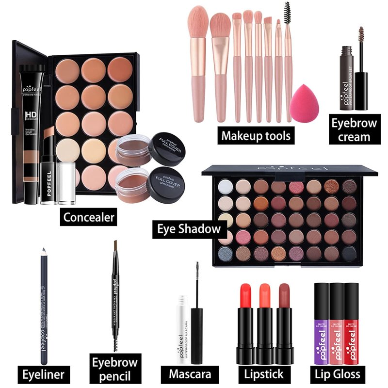 Makeup Kit for Women - Naked Shimmer Eyeshadow Palette, Waterproof Eyeliner & Mascara, Lipstick & Foundation Set | Medium to Dark Skin