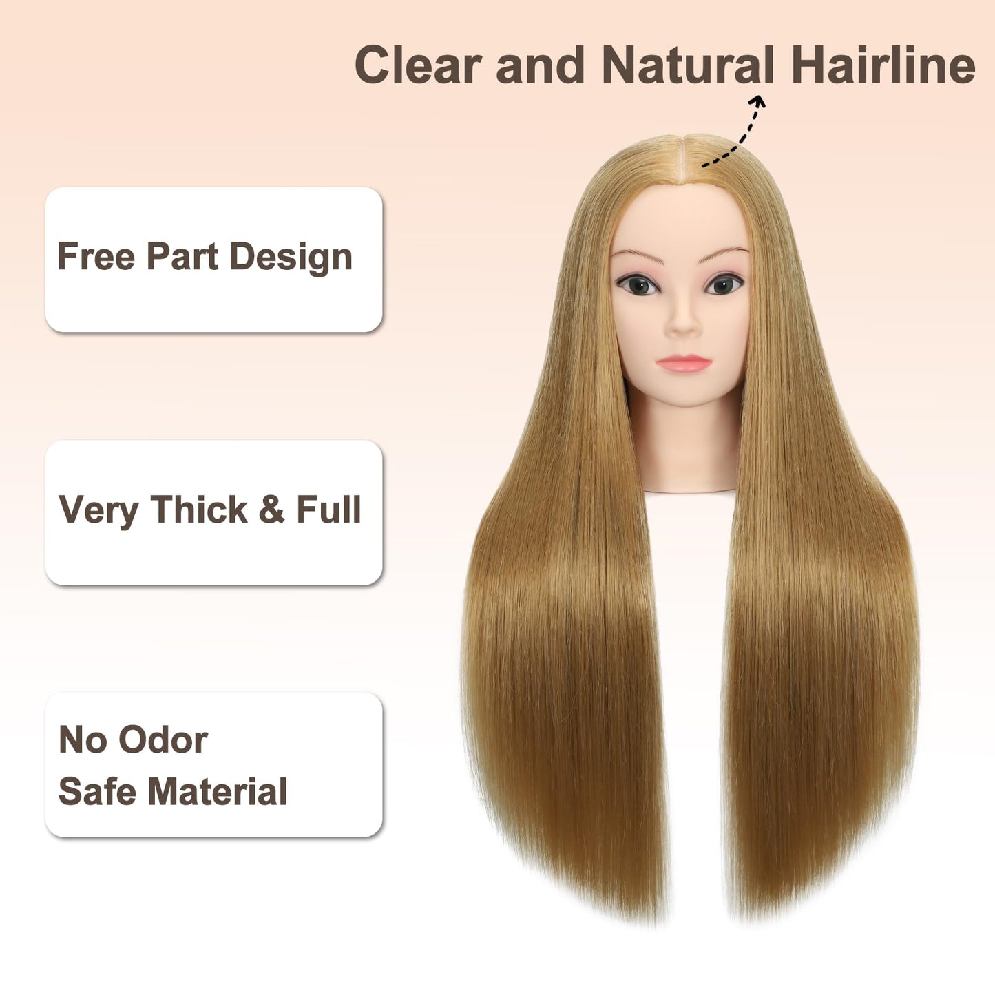Mannequin Head 26"-28" Synthetic Fiber Training Head Cosmetology Manikin Doll Head Practice Head for Hairdresser With Free Table Clamp