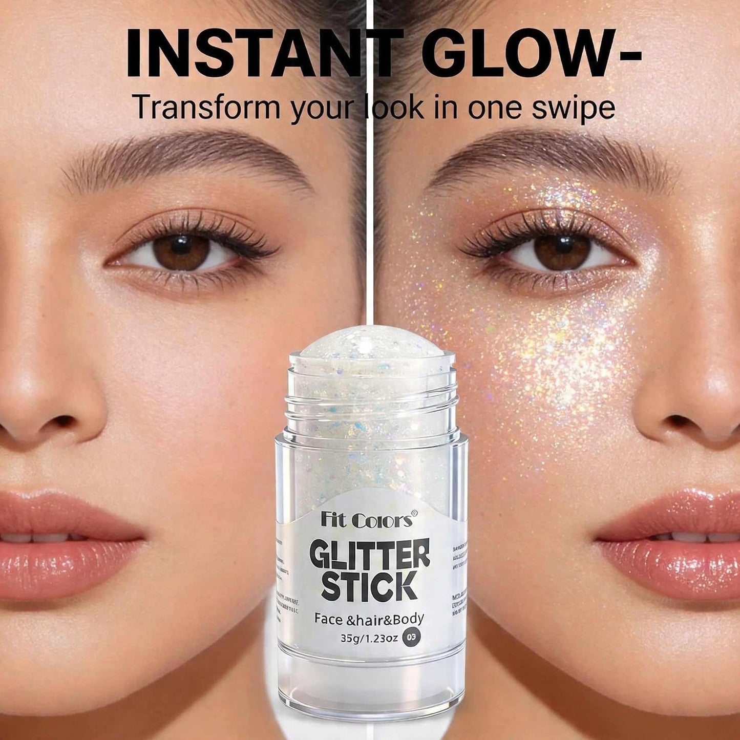 Clear White Glitter Stick - Sparkling Hair & Face Glitter Gel for Concerts | Rave & Festival Body Art