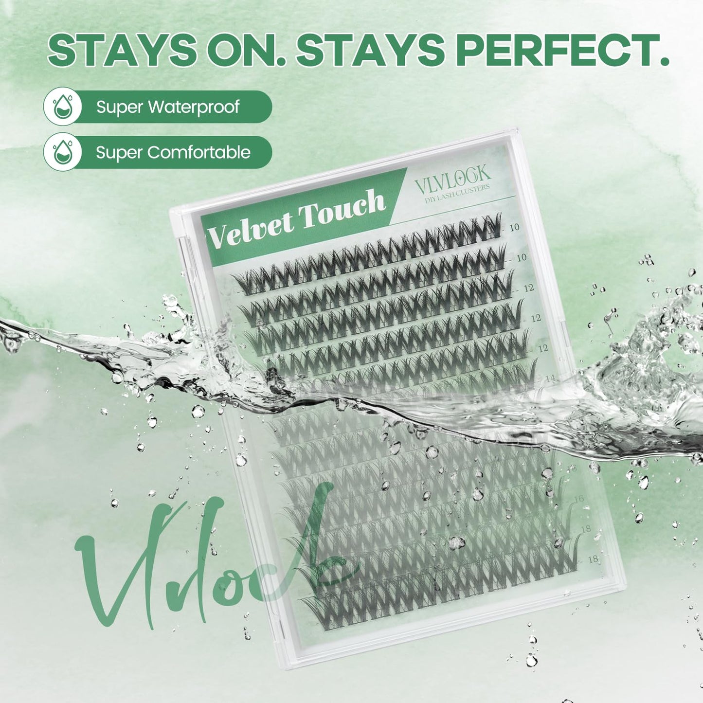 VLVLOCK Velvet Touch Lash Clusters Eyelash Extensions DIY Lash Extensions Long-Lasting Cluster Eyelash Extensions Flora Cluster Lashes Wispy Lash Clusters with Ultra-Thin Band(Velvet Touch, 10-18mm)