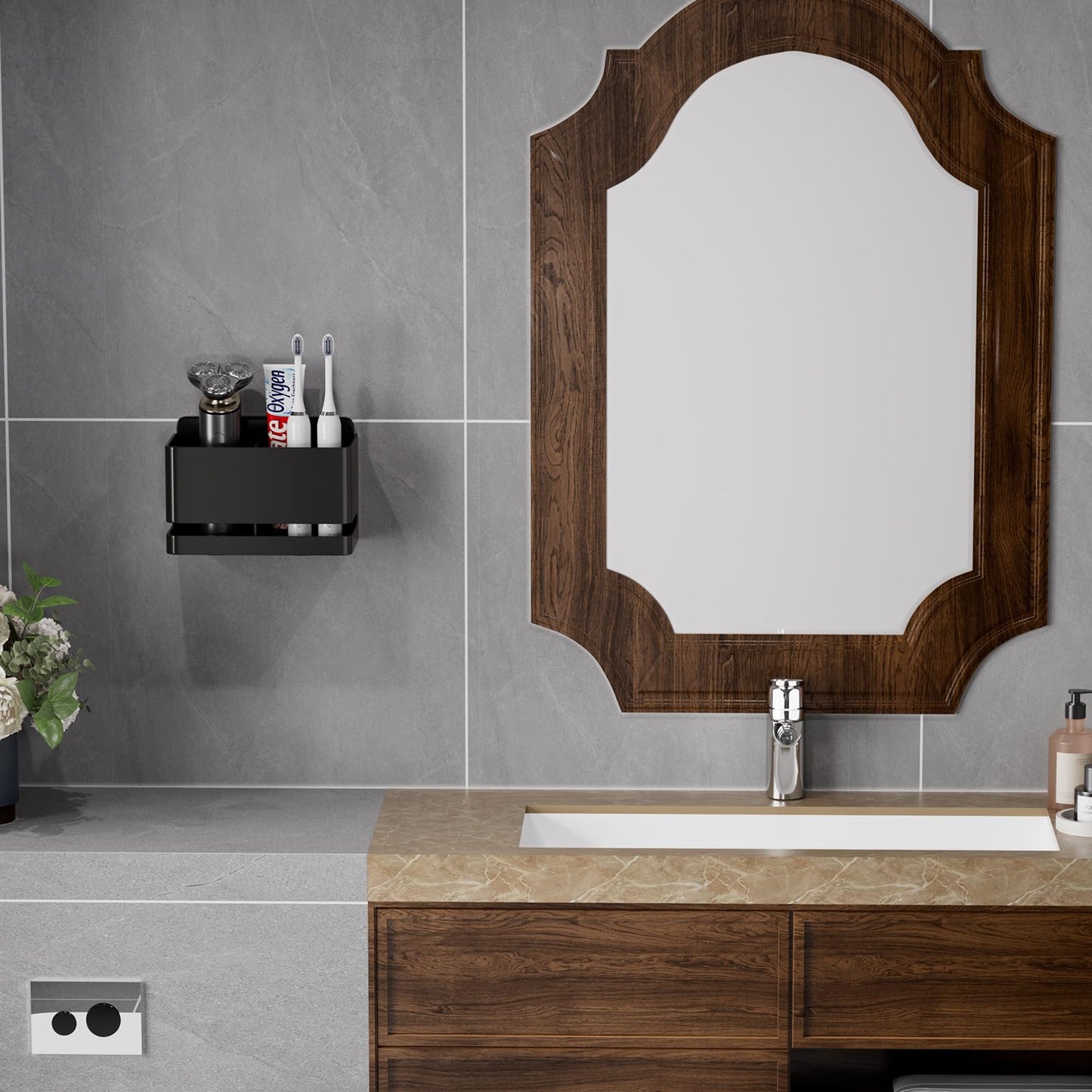 YESENT Aluminum Electric Toothbrush Holder - Bathroom Wall Mounted Toothbrush Holder (Black, Double Slot)