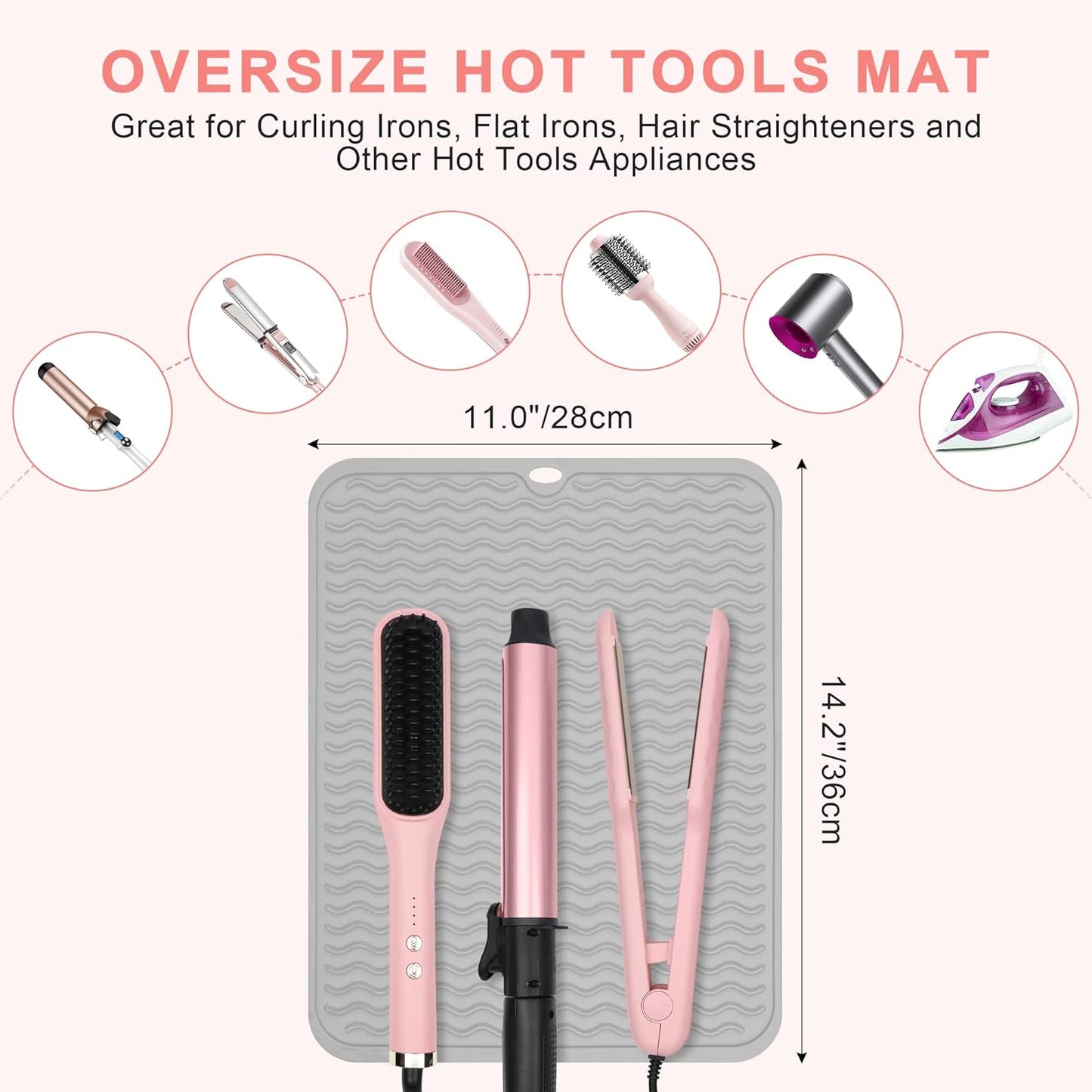 Heat Resistant Silicone Mat for Curling Irons & Hair Tools - Portable Vanity Cover (14.2" x 11.0")