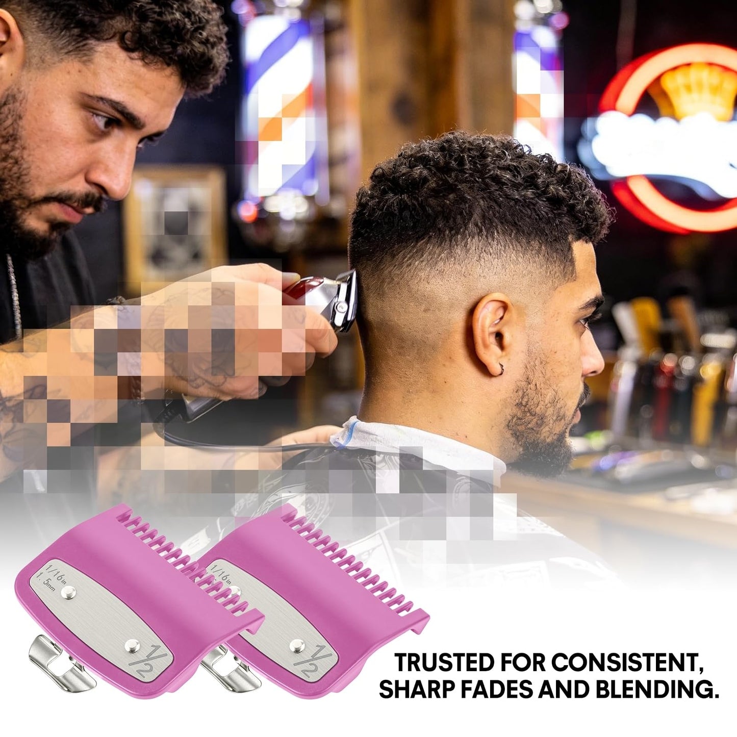 2 Pack Clipper Guards Set, Compatible with wahl 1/2 clipper guards, Guide Comb Attachment 1/16" 1.5mm Metal Hair Clipper Guards Set Replacement and Trimmer accessories, for Barbers and Stylists, Pink