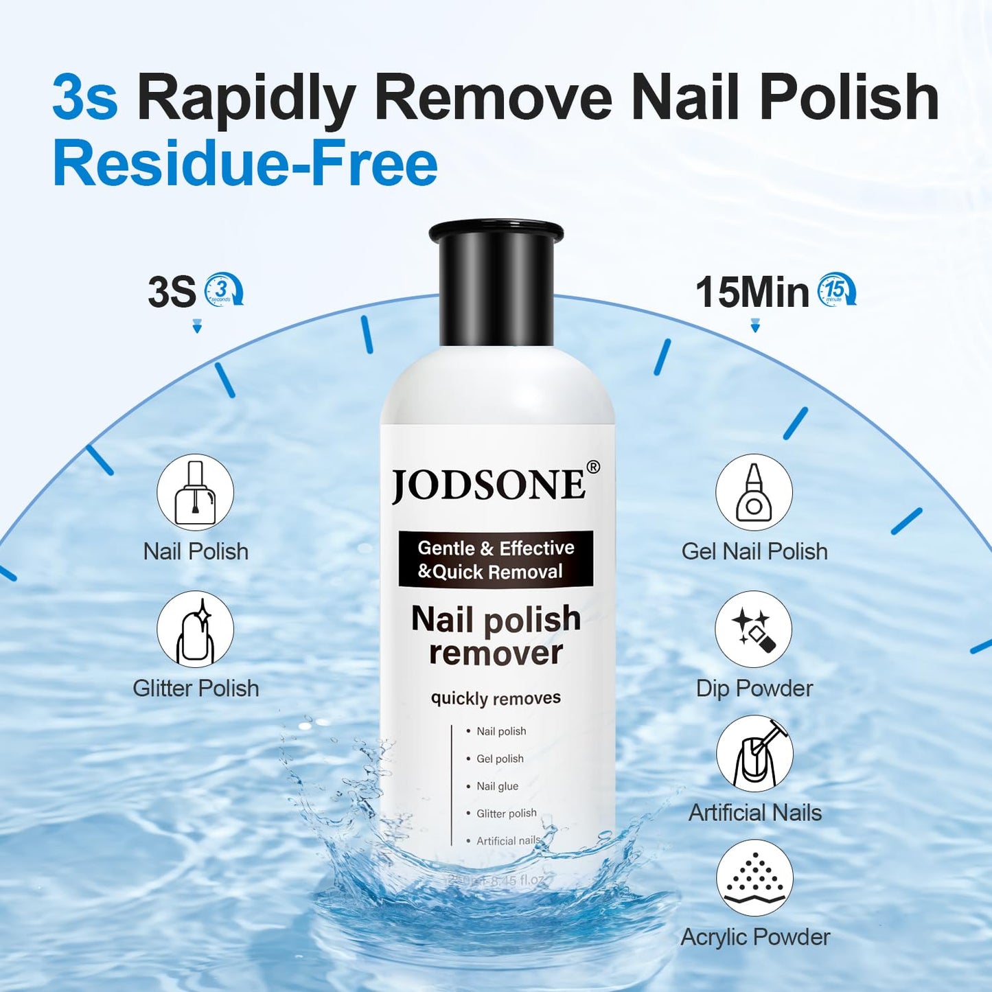 JODSONE Acetone-Free Nail Polish Remover 8.45 Fl Oz Gel Nail Polish Remover Professional Soak off for Acrylic Nail Remover and Removal Gel Nail Polish for Home Salon
