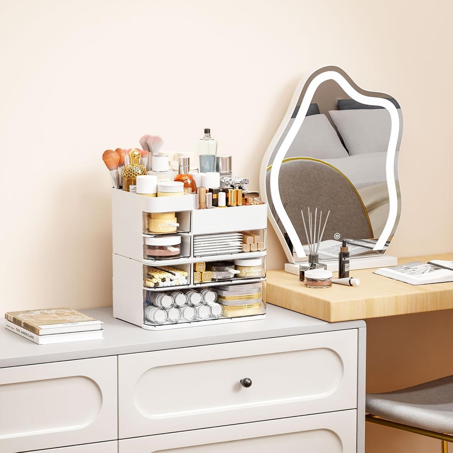 Makeup Organizer for Vanity - Large 6-Drawer Plastic Cosmetic Storage | White Dresser & Bathroom Holder for Lipstick, Brushes, Skincare