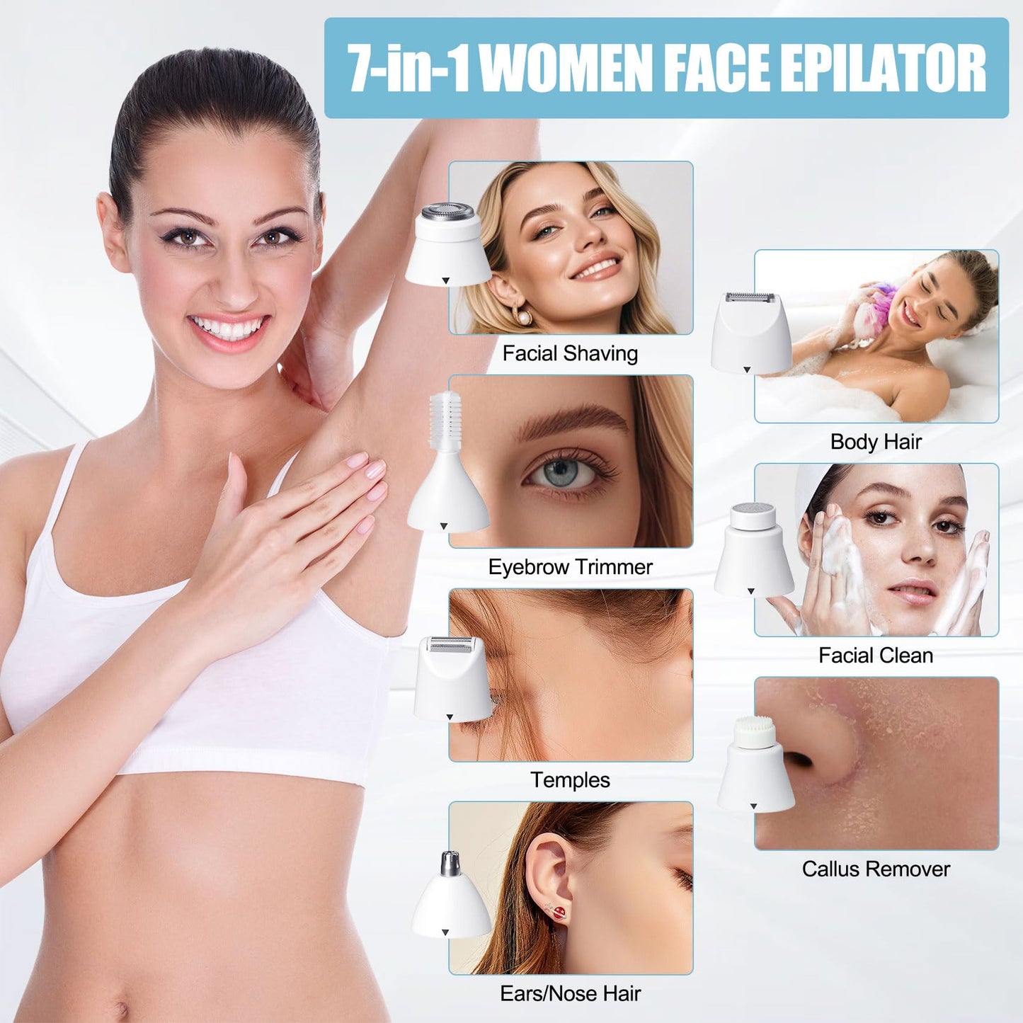Hair Removal Epilators Facial Bikini Trimmer for Women, Painless Waterproof Electric Foil Shaver Razors for Facial Leg Body Armpit, IPX7 Waterproof & Easy Cleaning