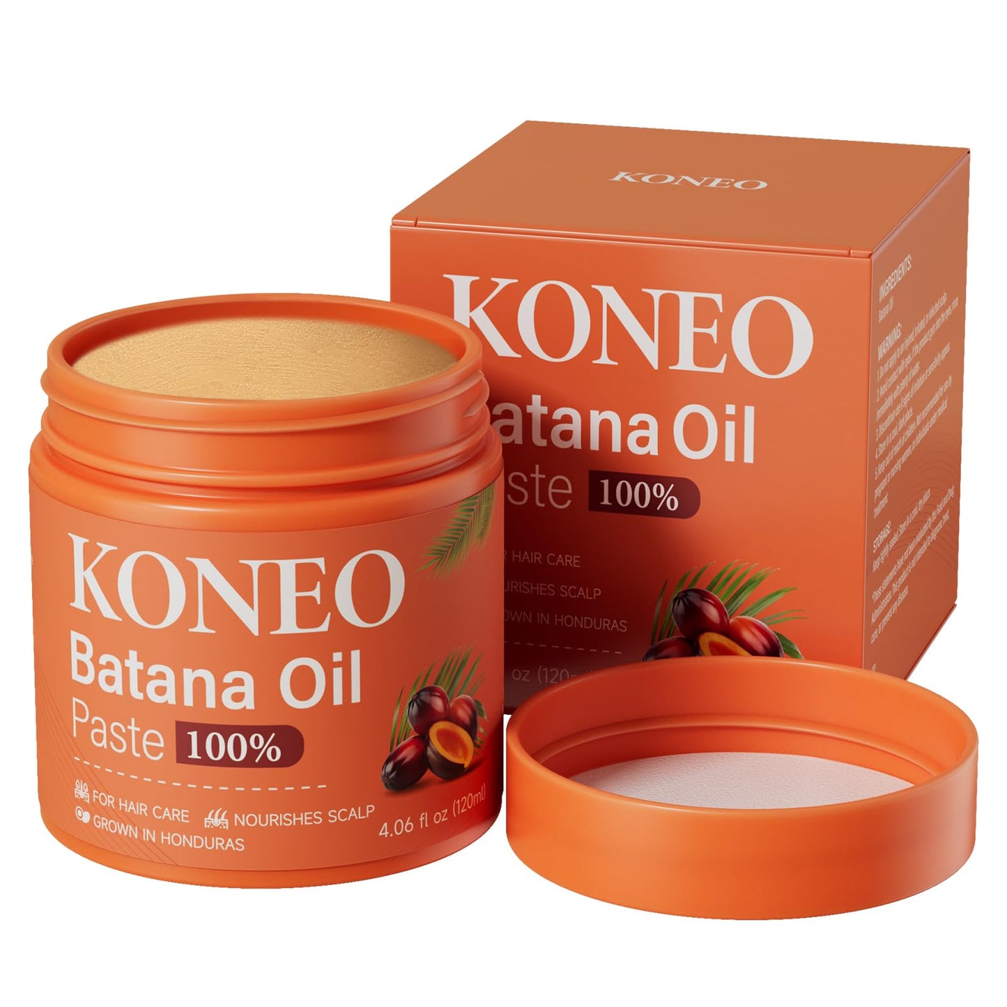 KONEO Hair Growth Cream for 100% Pure Batana Oil - Raw Batana Oil Paste from Honduras, Enhances Hair Thickness & Shine, Reduces Breakage and Hair Loss, Nourishment For All Hair Types - 4.06 fl oz